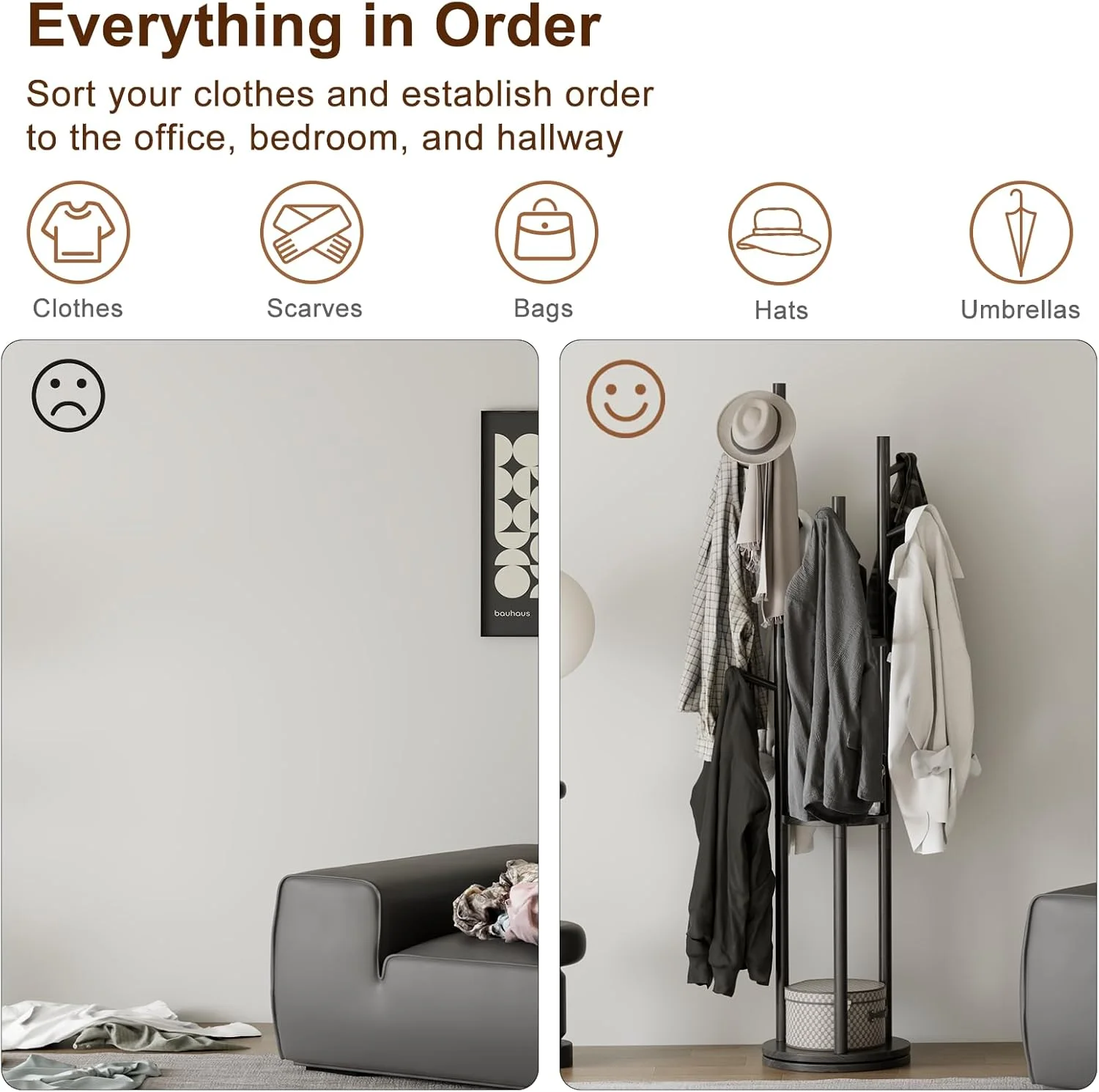 چوب لباسی ایستاده چرخشی AQIMUELE، چوبی، دارای 9 آویز و 3 طبقه برای نگهداری کت، کلاه، کیف، مناسب برای ورودی اتاق (مشکی) چوب لباسی ایستاده چرخشی AQIMUELE، چوبی، دارای 9 آویز و 3 طبقه برای نگهداری کت، کلاه، کیف، مناسب برای ورودی اتاق (مشکی)