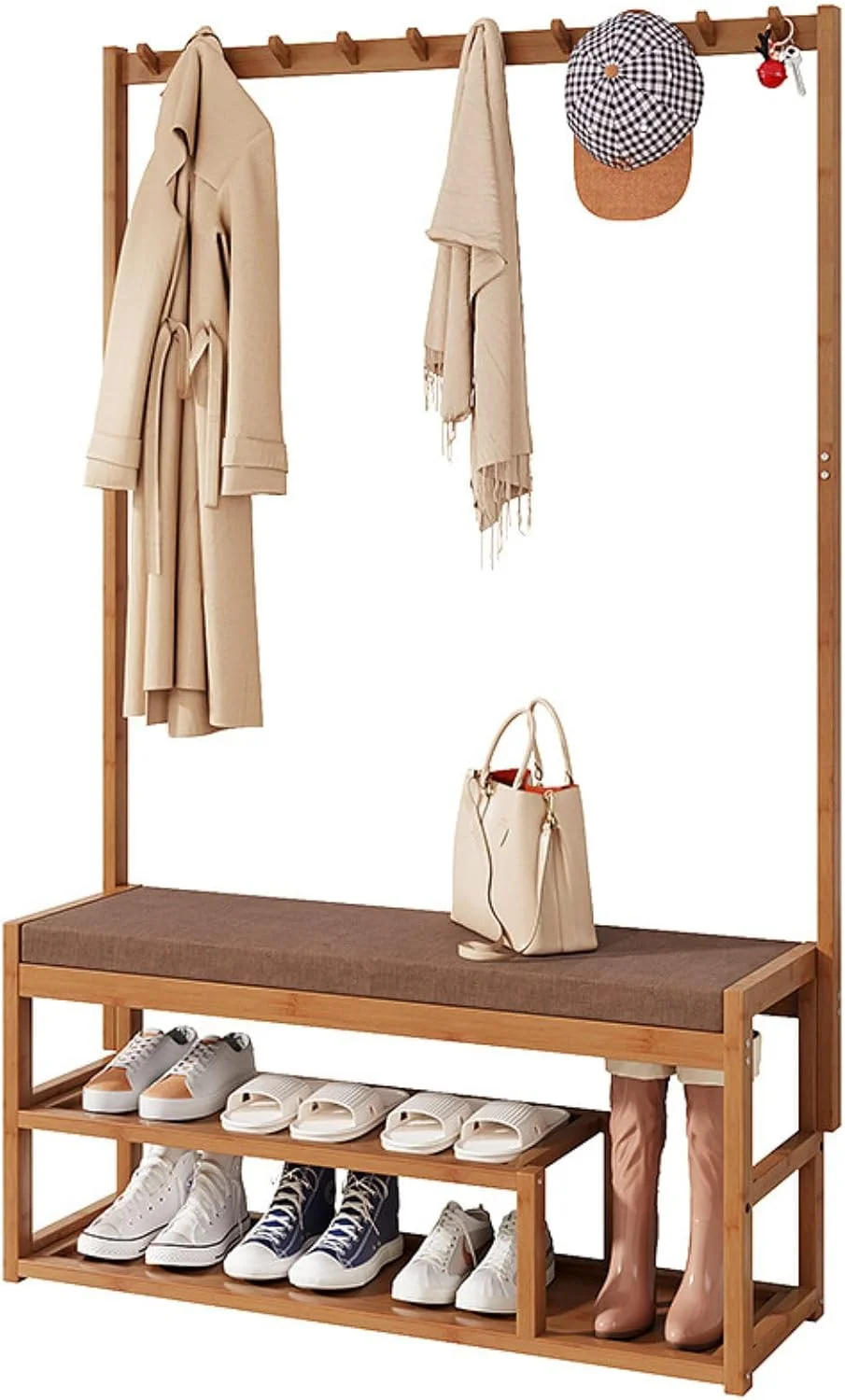 جالباسی و رخت آویز ایستاده آلمکا کوز با نیمکت جاکفشی، چوب روستیک، دارای 3 طبقه قفسه و آویز برای اتاق خواب، اتاق نشیمن، ورودی کمد جالباسی و رخت آویز ایستاده آلمکا کوز با نیمکت جاکفشی، چوب روستیک، دارای 3 طبقه قفسه و آویز برای اتاق خواب، اتاق نشیمن، ورودی کمد