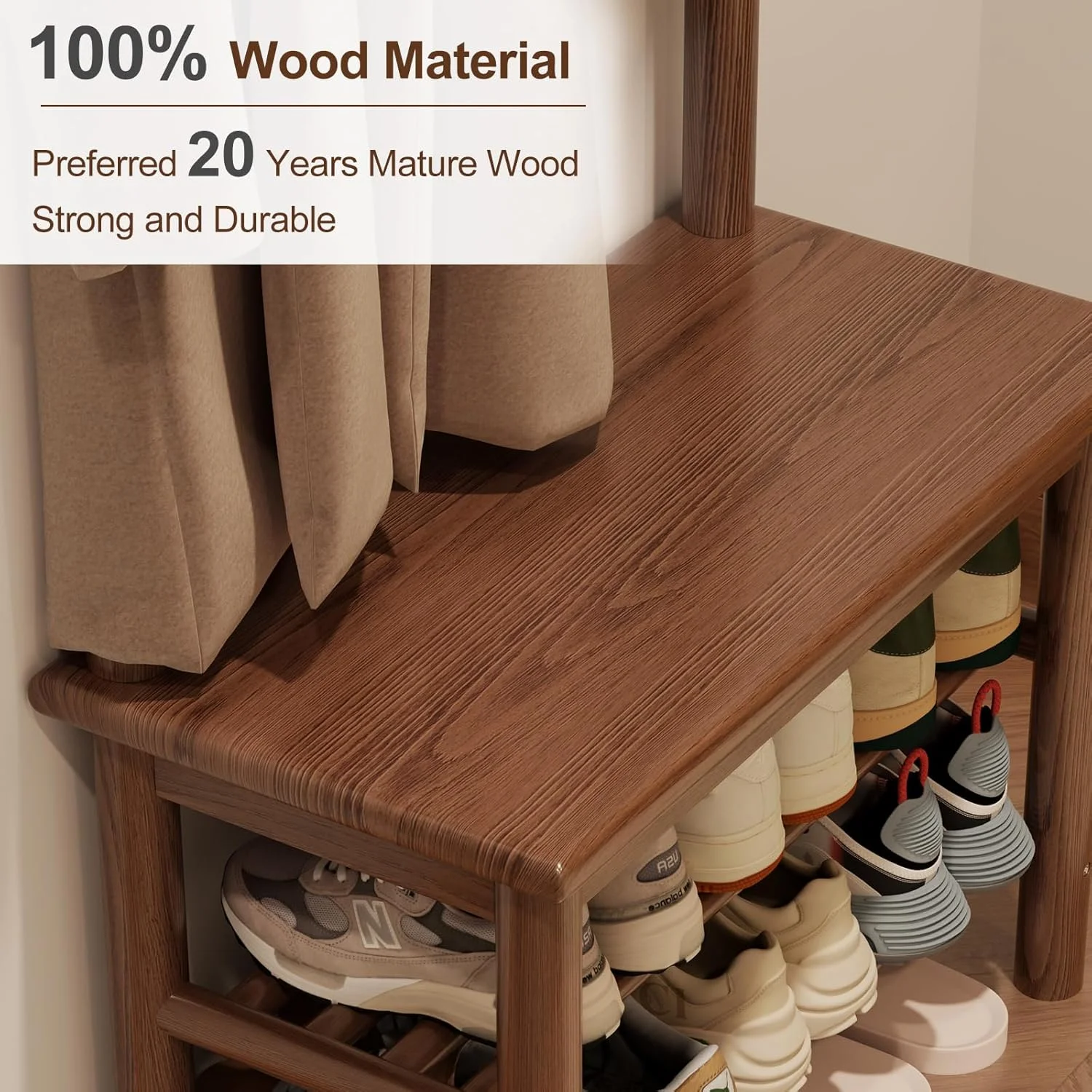 جالباسی ایستاده و نیمکت جاکفشی 3 در 1 AQIMUELE با 11 آویز، رنگ قهوه ای گردویی، ابعاد 30x60x170 سانتی متر جالباسی ایستاده و نیمکت جاکفشی 3 در 1 AQIMUELE با 11 آویز، رنگ قهوه ای گردویی، ابعاد 30x60x170 سانتی متر