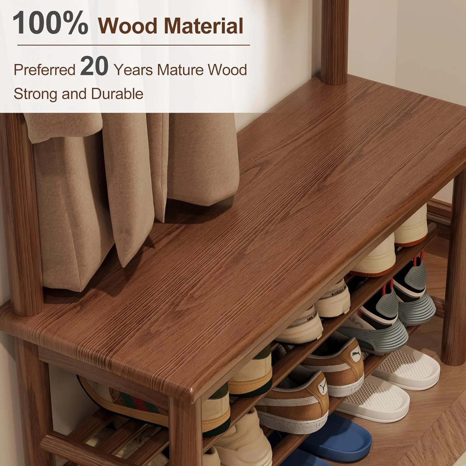 رخت آویز ایستاده ۳ در ۱ AQIMUELE با نیمکت و جاکفشی، رنگ گردویی قهوه ای، ۱۱ آویز، ابعاد ۳۰x۸۰x۱۷۰ سانتی متر رخت آویز ایستاده ۳ در ۱ AQIMUELE با نیمکت و جاکفشی، رنگ گردویی قهوه ای، ۱۱ آویز، ابعاد ۳۰x۸۰x۱۷۰ سانتی متر