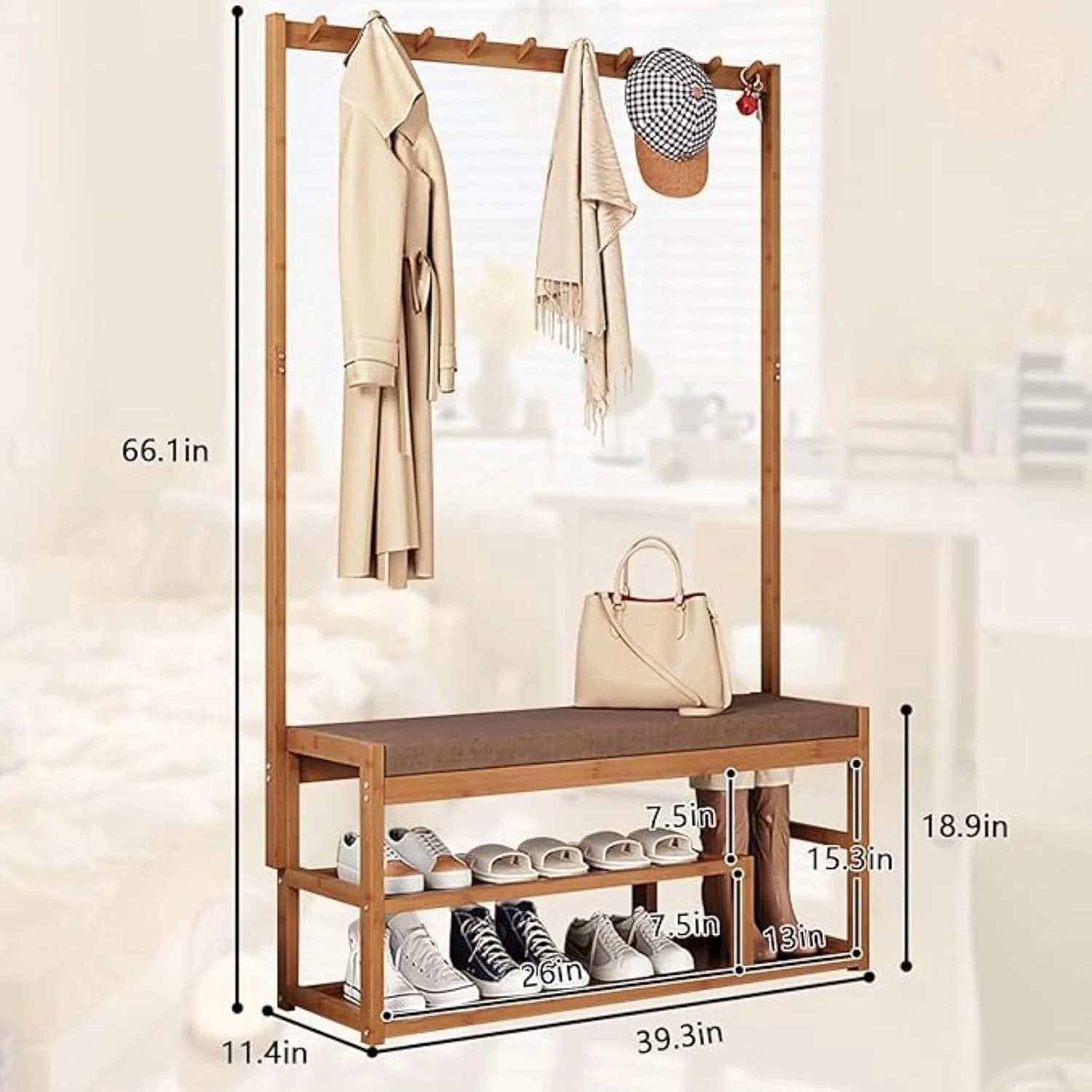 جالباسی و رخت آویز ایستاده آلمکا کوز با نیمکت جاکفشی، چوب روستیک، دارای 3 طبقه قفسه و آویز برای اتاق خواب، اتاق نشیمن، ورودی کمد جالباسی و رخت آویز ایستاده آلمکا کوز با نیمکت جاکفشی، چوب روستیک، دارای 3 طبقه قفسه و آویز برای اتاق خواب، اتاق نشیمن، ورودی کمد