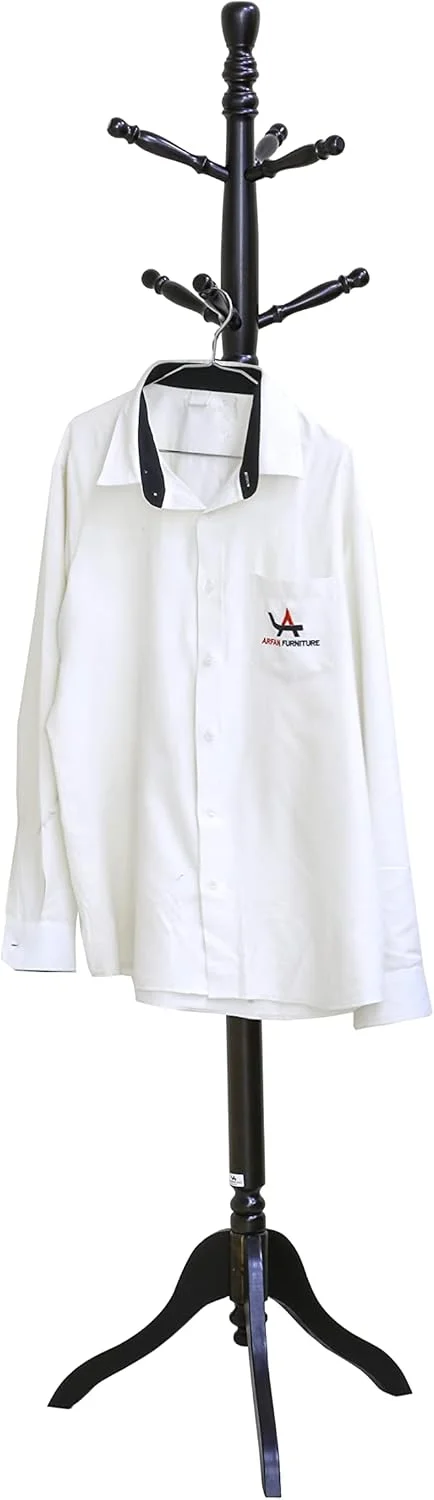 چوب لباسی ایستاده آسان آرفان سری 1786: جالباسی ورودی، جالباسی چوبی، آویز درختی برای کت، کیف پول، شال، چتر و لباس بلند (کاپوچینو)