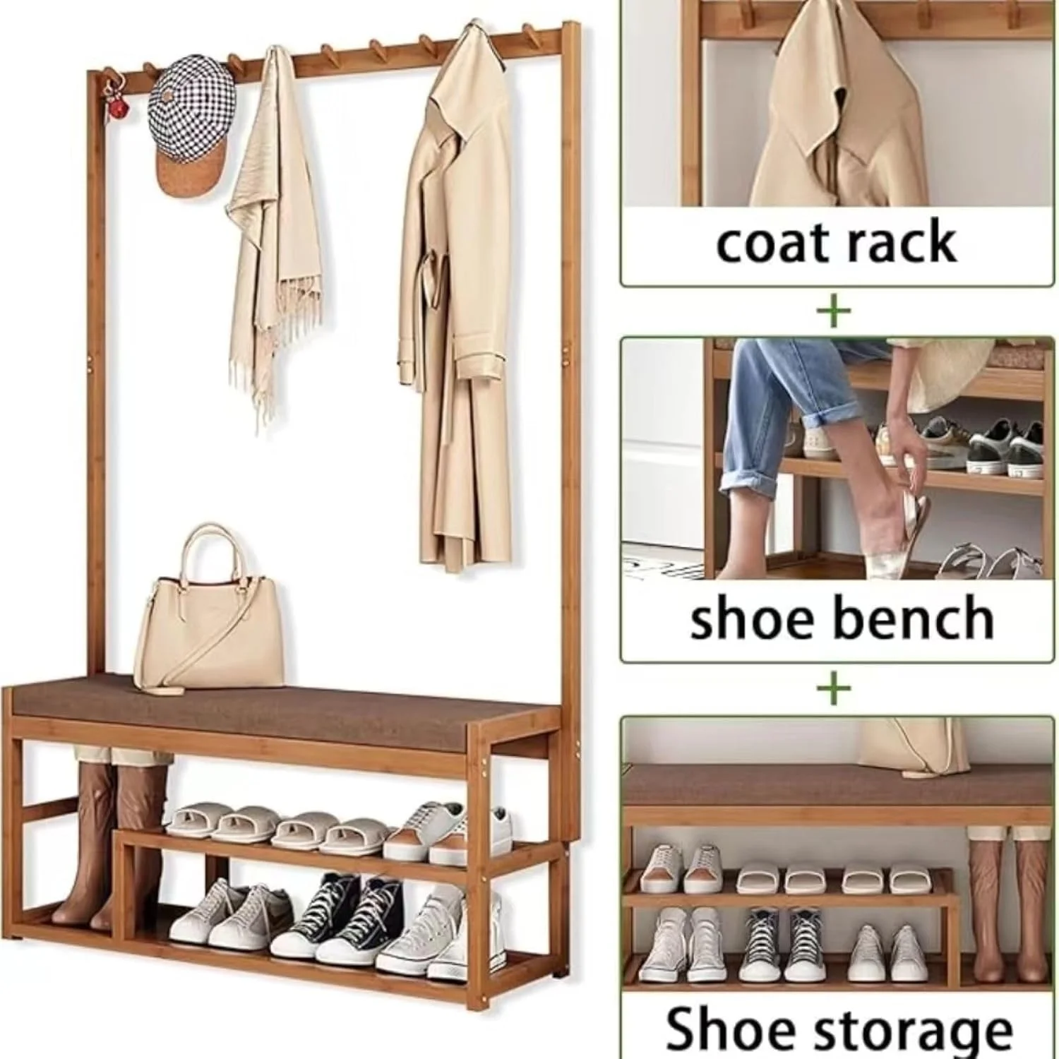 جالباسی و رخت آویز ایستاده آلمکا کوز با نیمکت جاکفشی، چوب روستیک، دارای 3 طبقه قفسه و آویز برای اتاق خواب، اتاق نشیمن، ورودی کمد جالباسی و رخت آویز ایستاده آلمکا کوز با نیمکت جاکفشی، چوب روستیک، دارای 3 طبقه قفسه و آویز برای اتاق خواب، اتاق نشیمن، ورودی کمد