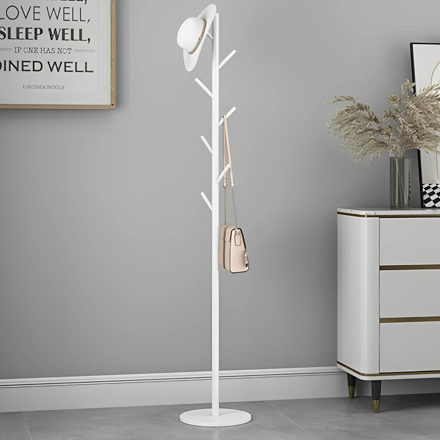 جالباسی ایستاده فلزی Beauenty - جالباسی های طلایی با پایه سنگ مرمر طبیعی سنگین، جالباسی مدرن و پایدار با 7 قلاب برای کیف، کلاه، ورودی، دفتر