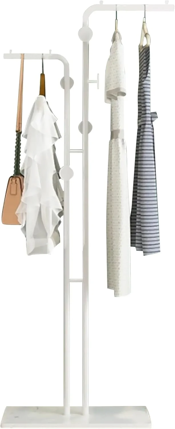 رگال لباس فلزی مدرن Beauenty - پایه دو میله قابل تنظیم 170 سانتی متری با پایه مرمر - شیک و صرفه جویی در فضا برای اتاق خواب، اتاق نشیمن، دفتر و استفاده در خرده فروشی (سفید)