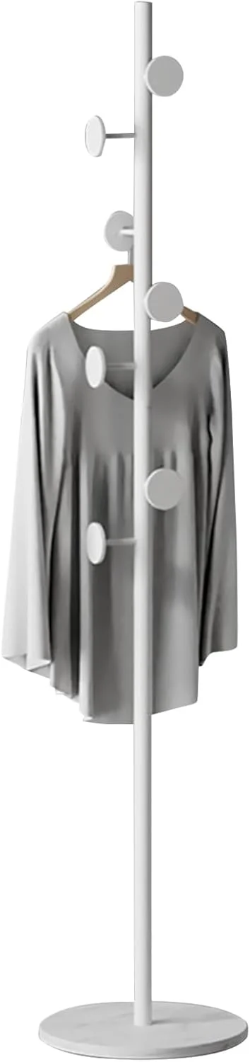 جالباسی ایستاده Beauenty، جالباسی فلزی سنگین با 7 آویز، چوب لباسی مینیمالیستی برای کت، کلاه، کیف، شال، سازمان دهنده ورودی کم جا (طرح باغ، سفید)