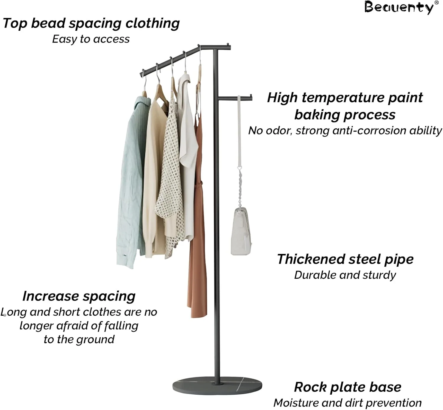 چوب لباسی فلزی مدرن Beauenty، رخت آویز ایستاده با پایه مرمر، آویز ورودی برای کت، کلاه، شال، لباس و کیف دستی (مشکی) چوب لباسی فلزی مدرن Beauenty، رخت آویز ایستاده با پایه مرمر، آویز ورودی برای کت، کلاه، شال، لباس و کیف دستی (مشکی)