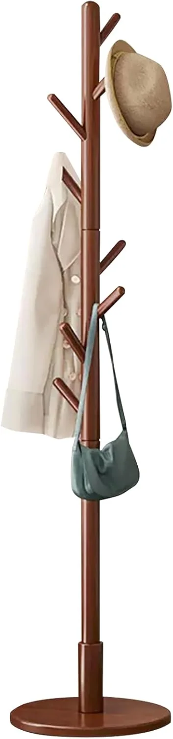 چوب لباسی ایستاده چوبی Beauenty، رخت آویز مستقل، جالباسی درختی با 8 آویز و پایه دایره ای، آویز لباس کت کلاه کیف ورودی (رنگ هلویی)
