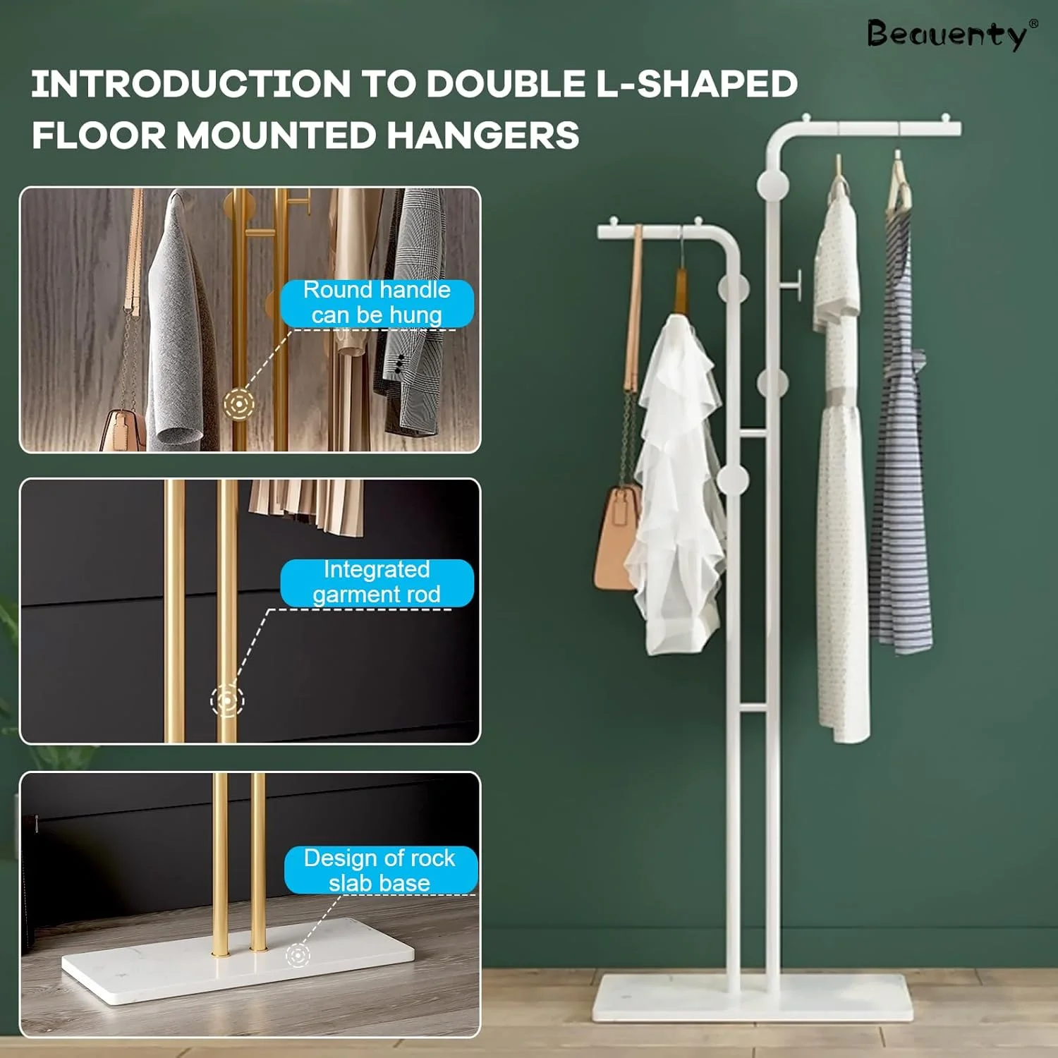 رگال لباس فلزی مدرن Beauenty - پایه دو میله قابل تنظیم 170 سانتی متری با پایه مرمر - شیک و صرفه جویی در فضا برای اتاق خواب، اتاق نشیمن، دفتر و استفاده در خرده فروشی (سفید) رگال لباس فلزی مدرن Beauenty - پایه دو میله قابل تنظیم 170 سانتی متری با پایه مرمر - شیک و صرفه جویی در فضا برای اتاق خواب، اتاق نشیمن، دفتر و استفاده در خرده فروشی (سفید)