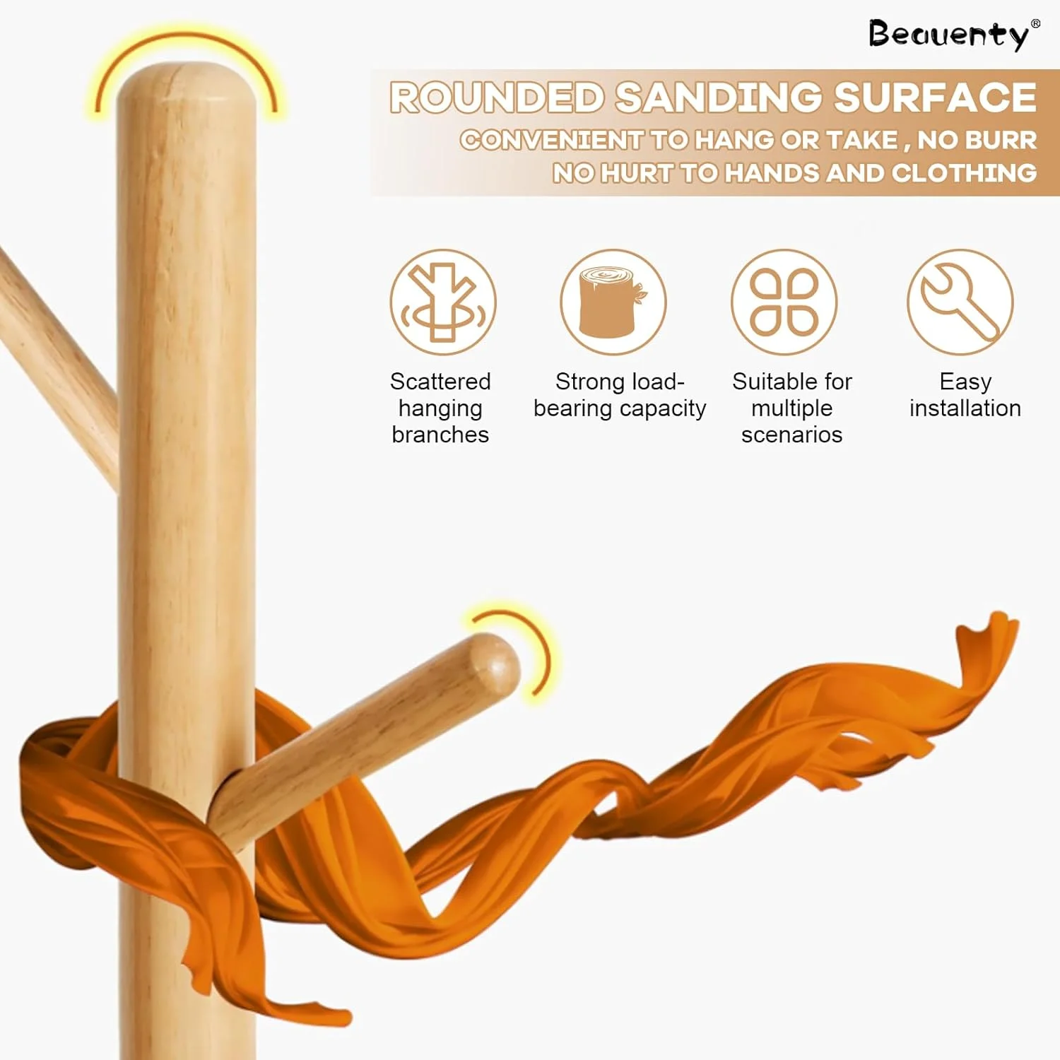 چوب لباسی ایستاده Beauenty، جالباسی درختی چوبی با قلاب و پایه های پایه، چوب لباسی چند منظوره برای خانه (رنگ چوب) چوب لباسی ایستاده Beauenty، جالباسی درختی چوبی با قلاب و پایه های پایه، چوب لباسی چند منظوره برای خانه (رنگ چوب)