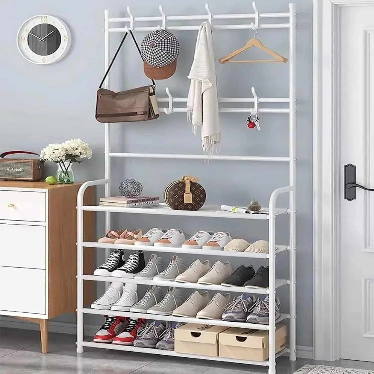 جاکفشی و جالباسی 5 طبقه استیل ضد زنگ مناسب منزل - سفید جاکفشی و جالباسی 5 طبقه استیل ضد زنگ مناسب منزل - سفید