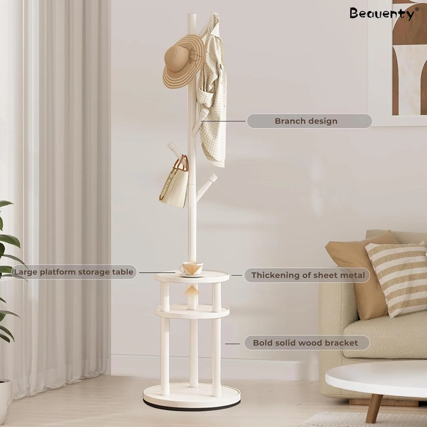 چوب لباسی ایستاده چوبی Beauenty با قفسه چرخشی، رخت آویز مستقل با 6 آویز، مناسب اتاق خواب، دفتر و راهرو (سفید + چرخش 360 درجه) چوب لباسی ایستاده چوبی Beauenty با قفسه چرخشی، رخت آویز مستقل با 6 آویز، مناسب اتاق خواب، دفتر و راهرو (سفید + چرخش 360 درجه)