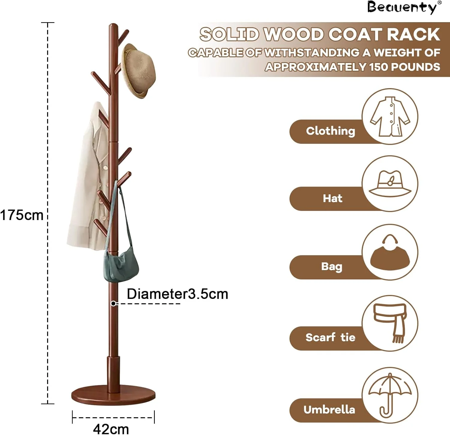 چوب لباسی ایستاده چوبی Beauenty، رخت آویز مستقل، جالباسی درختی با 8 آویز و پایه دایره ای، آویز لباس کت کلاه کیف ورودی (رنگ هلویی) چوب لباسی ایستاده چوبی Beauenty، رخت آویز مستقل، جالباسی درختی با 8 آویز و پایه دایره ای، آویز لباس کت کلاه کیف ورودی (رنگ هلویی)