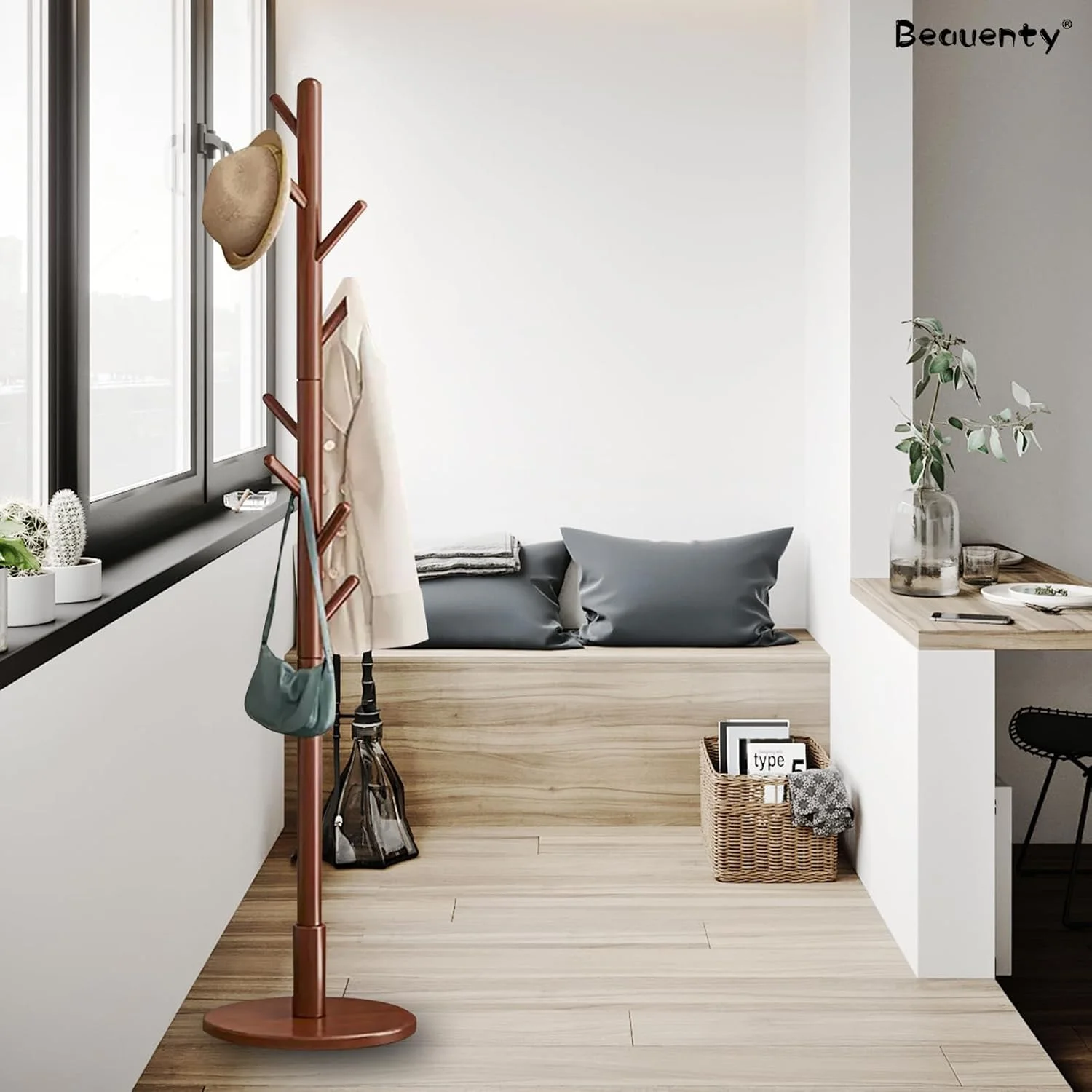 چوب لباسی ایستاده چوبی Beauenty، رخت آویز مستقل، جالباسی درختی با 8 آویز و پایه دایره ای، آویز لباس کت کلاه کیف ورودی (رنگ هلویی) چوب لباسی ایستاده چوبی Beauenty، رخت آویز مستقل، جالباسی درختی با 8 آویز و پایه دایره ای، آویز لباس کت کلاه کیف ورودی (رنگ هلویی)