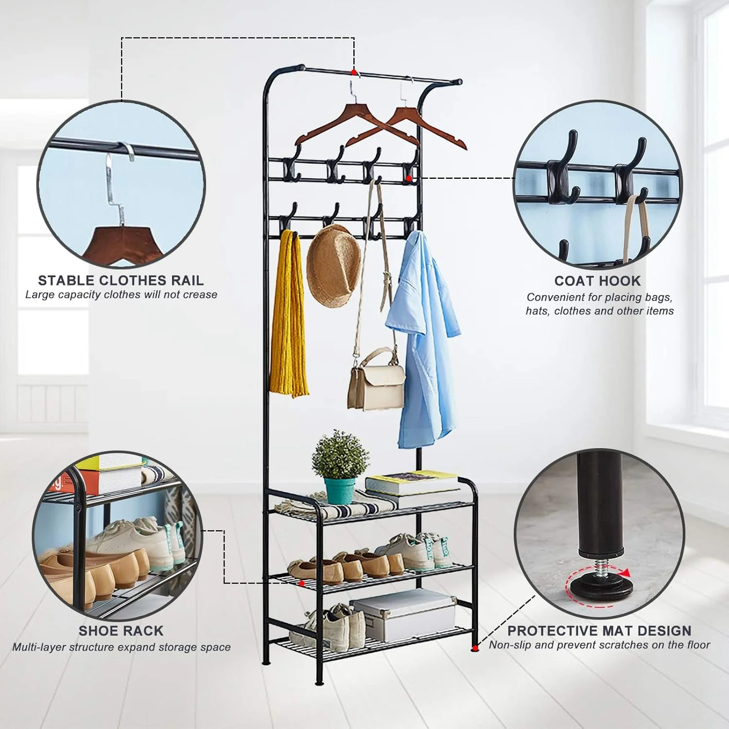 رخت آویز ایستاده با نیمکت کفش و 16 قلاب، رخت آویز فلزی کلاه، استند لباس ایستاده با نیمکت قفسه کفش 3 طبقه، استند چتر کلاه، سازمان دهنده راهرو، جا لباسی 3 در 1 با قاب فلزی، مونتاژ آسان رخت آویز ایستاده با نیمکت کفش و 16 قلاب، رخت آویز فلزی کلاه، استند لباس ایستاده با نیمکت قفسه کفش 3 طبقه، استند چتر کلاه، سازمان دهنده راهرو، جا لباسی 3 در 1 با قاب فلزی، مونتاژ آسان