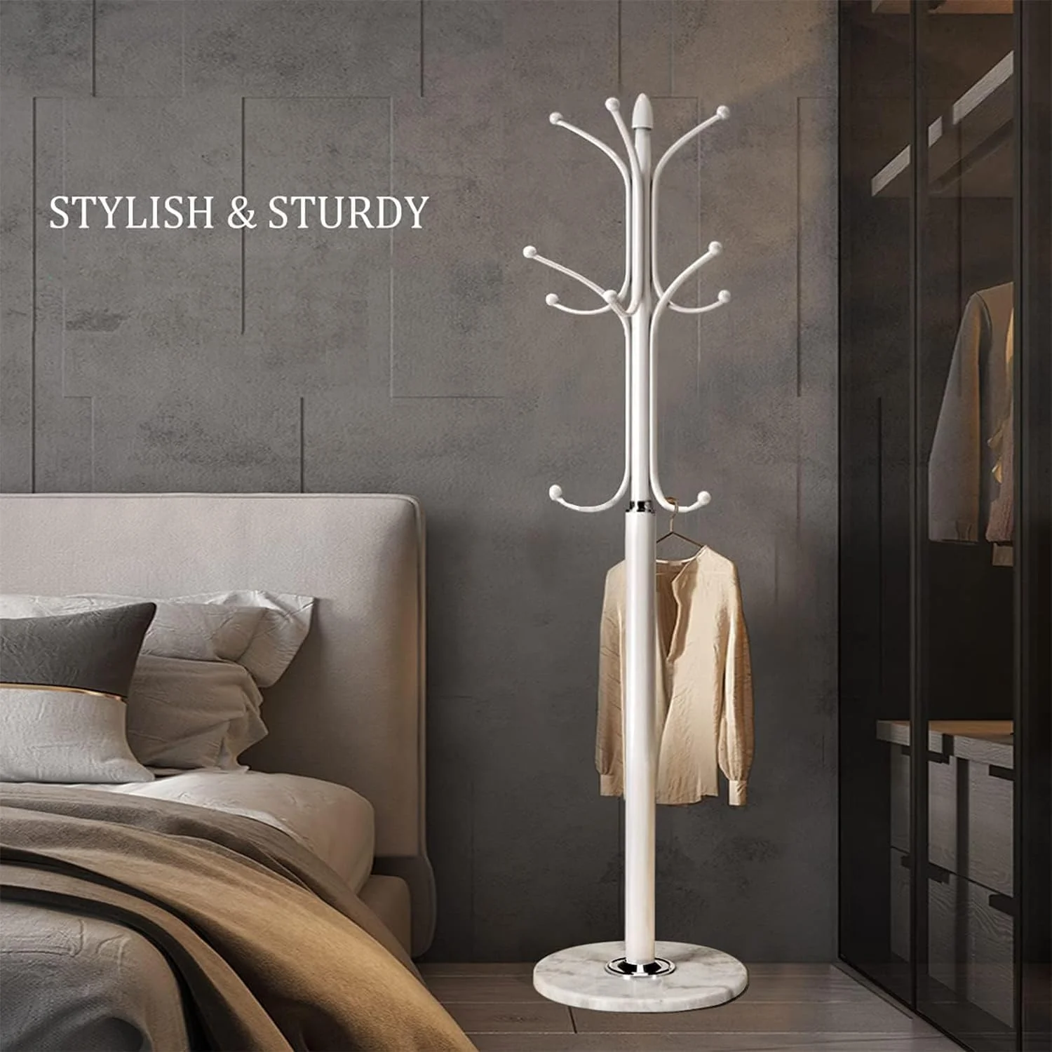 جالباسی فلزی ایستاده، جالباسی ایستاده مناسب راهرو، آویز کلاه و سازمان دهنده ورودی منزل با پایه سنگ مرمر طبیعی، جالباسی ایستاده با 12 قلاب برای آویزان کردن شال، کیف، ژاکت (سفید) جالباسی فلزی ایستاده، جالباسی ایستاده مناسب راهرو، آویز کلاه و سازمان دهنده ورودی منزل با پایه سنگ مرمر طبیعی، جالباسی ایستاده با 12 قلاب برای آویزان کردن شال، کیف، ژاکت (سفید)