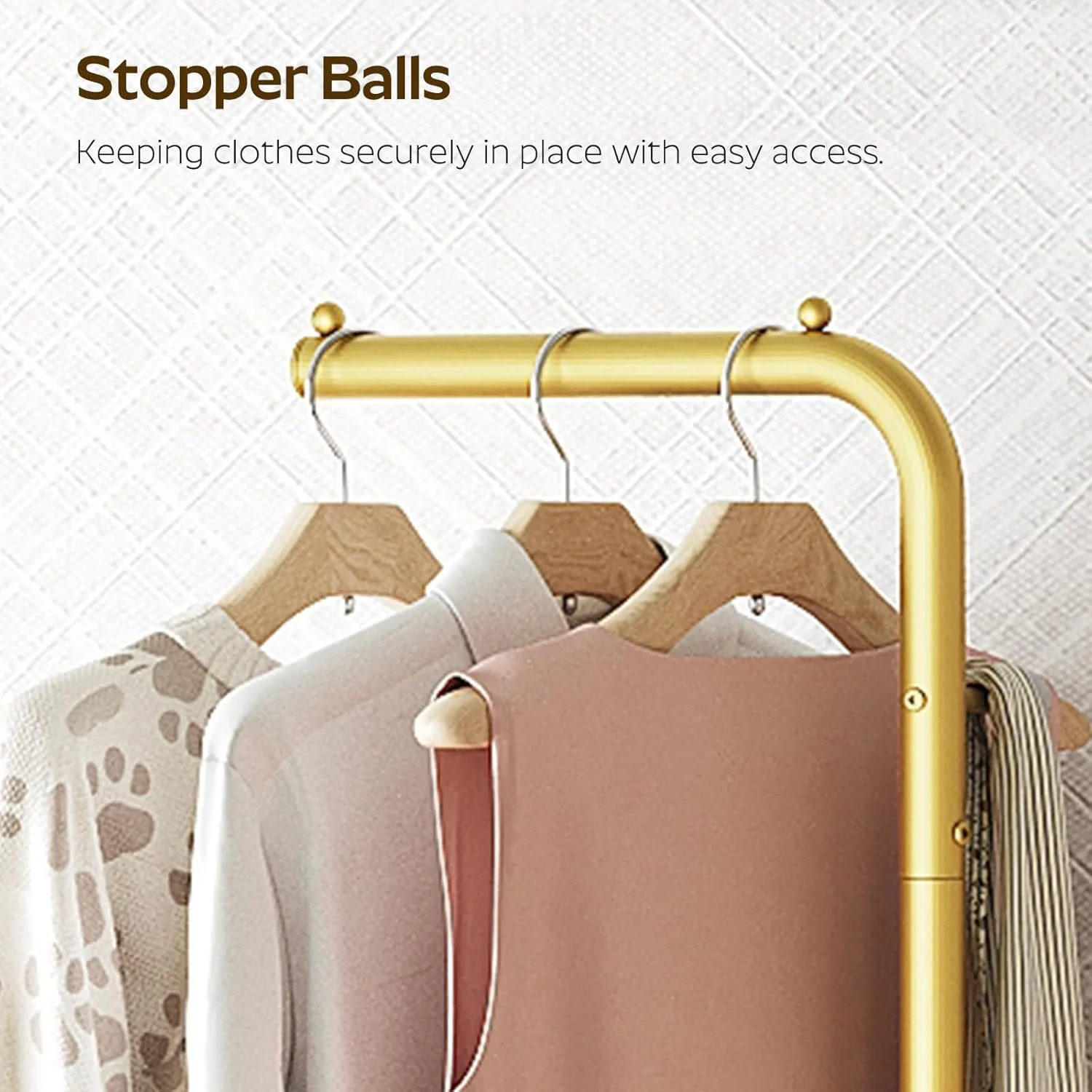 چوب لباسی ایستاده مدل YATINEY L شکل، فلزی، آویز لباس مدرن با 3 قلاب و پایه ضخیم، مناسب برای ورودی، اتاق نشیمن، رختکن، طلایی و سفید YM01DWY1