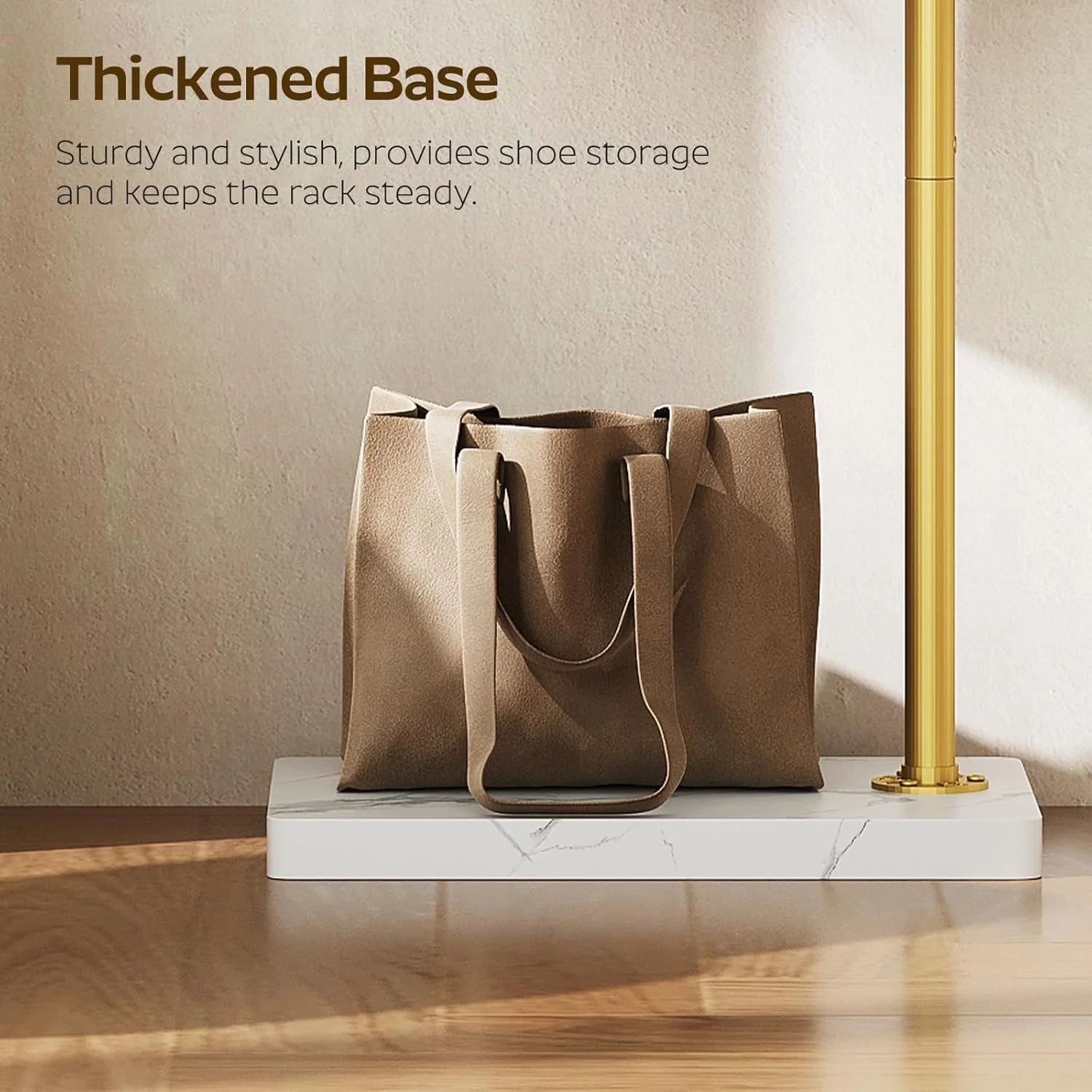 چوب لباسی ایستاده مدل YATINEY L شکل، فلزی، آویز لباس مدرن با 3 قلاب و پایه ضخیم، مناسب برای ورودی، اتاق نشیمن، رختکن، طلایی و سفید YM01DWY1