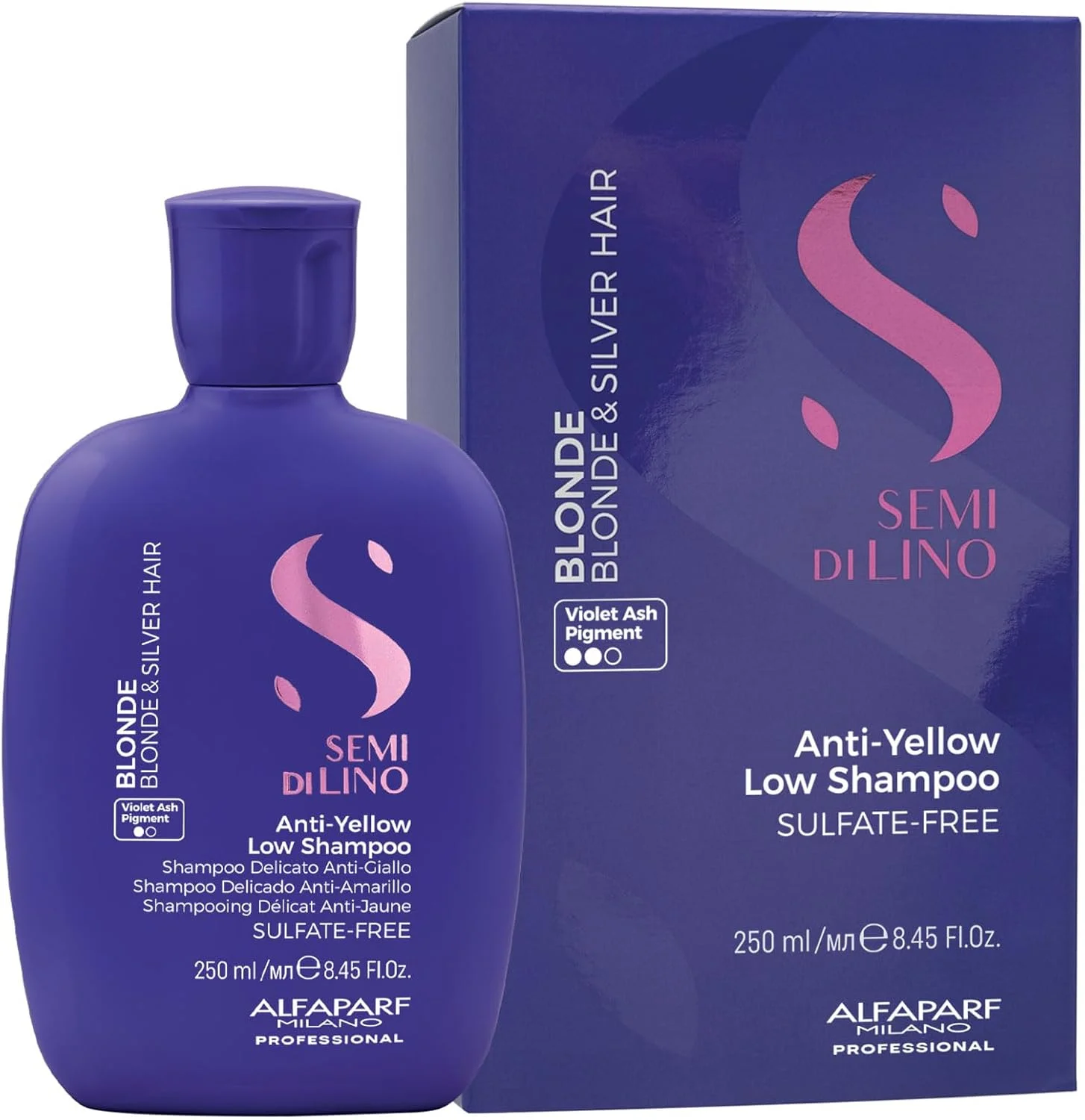 شامپو ضد زردی موهای بلوند، پلاتینه و نقره ای آلفاپرف میلانو سری سمی دی لینو بلوند، شامپو بنفش بدون سولفات از بین برنده تناژهای زرد و نارنجی شامپو ضد زردی موهای بلوند، پلاتینه و نقره ای آلفاپرف میلانو سری سمی دی لینو بلوند، شامپو بنفش بدون سولفات از بین برنده تناژهای زرد و نارنجی