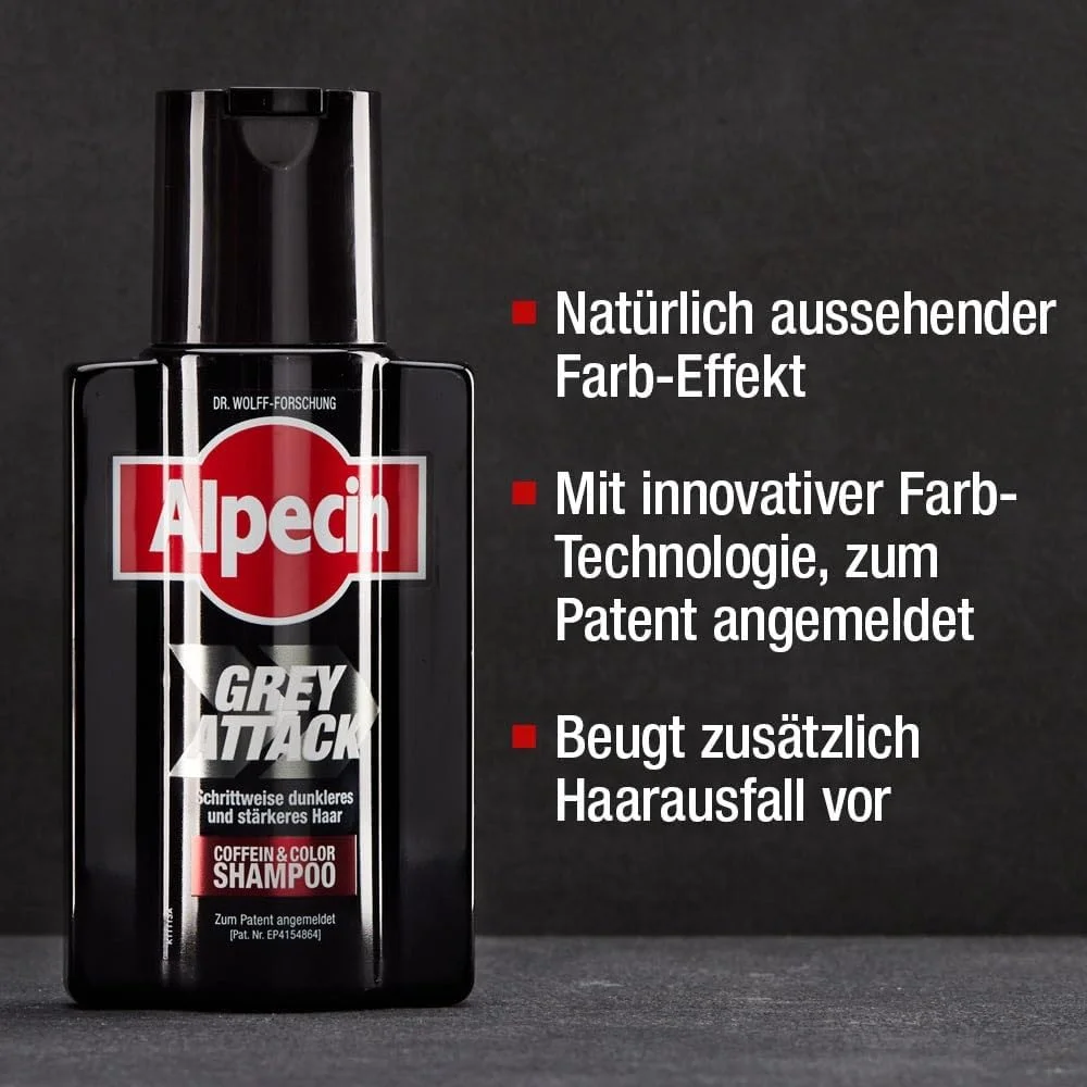 شامپو کافئین و رنگ مو آلپسین Grey Attack - 200 میلی لیتر + 75 میلی لیتر - ضد موهای سفید | نتیجه رنگ طبیعی در 2-4 هفته | جلوگیری از ریزش موی ارثی شامپو کافئین و رنگ مو آلپسین Grey Attack - 200 میلی لیتر + 75 میلی لیتر - ضد موهای سفید | نتیجه رنگ طبیعی در 2-4 هفته | جلوگیری از ریزش موی ارثی