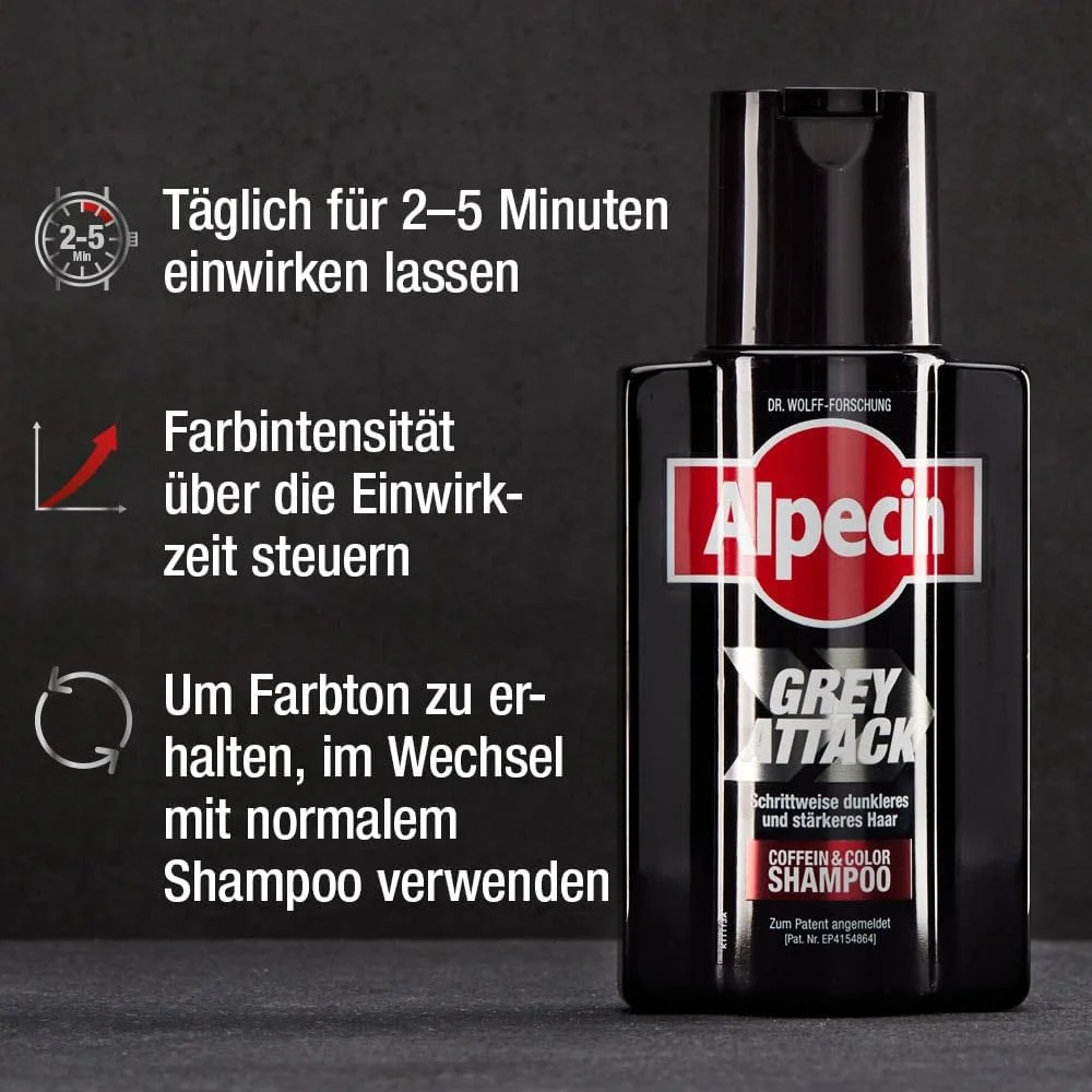 شامپو کافئین و رنگ مو آلپسین Grey Attack - 200 میلی لیتر + 75 میلی لیتر - ضد موهای سفید | نتیجه رنگ طبیعی در 2-4 هفته | جلوگیری از ریزش موی ارثی شامپو کافئین و رنگ مو آلپسین Grey Attack - 200 میلی لیتر + 75 میلی لیتر - ضد موهای سفید | نتیجه رنگ طبیعی در 2-4 هفته | جلوگیری از ریزش موی ارثی