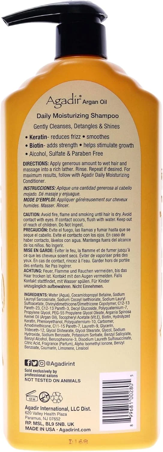 شامپو مرطوب کننده روزانه روغن آرگان آگادیر، ۱۰۰۰ میلی لیتر شامپو مرطوب کننده روزانه روغن آرگان آگادیر، ۱۰۰۰ میلی لیتر