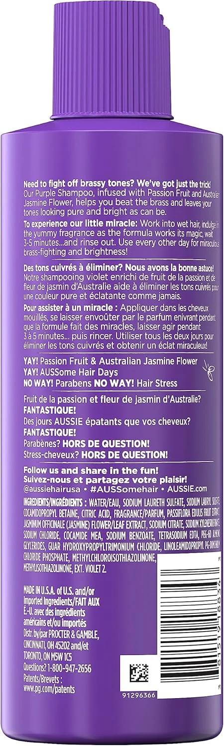 شامپو بنفش بدون پارابن Aussie Beat The Brass برای موهای رنگ شده، 236 میلی لیتر