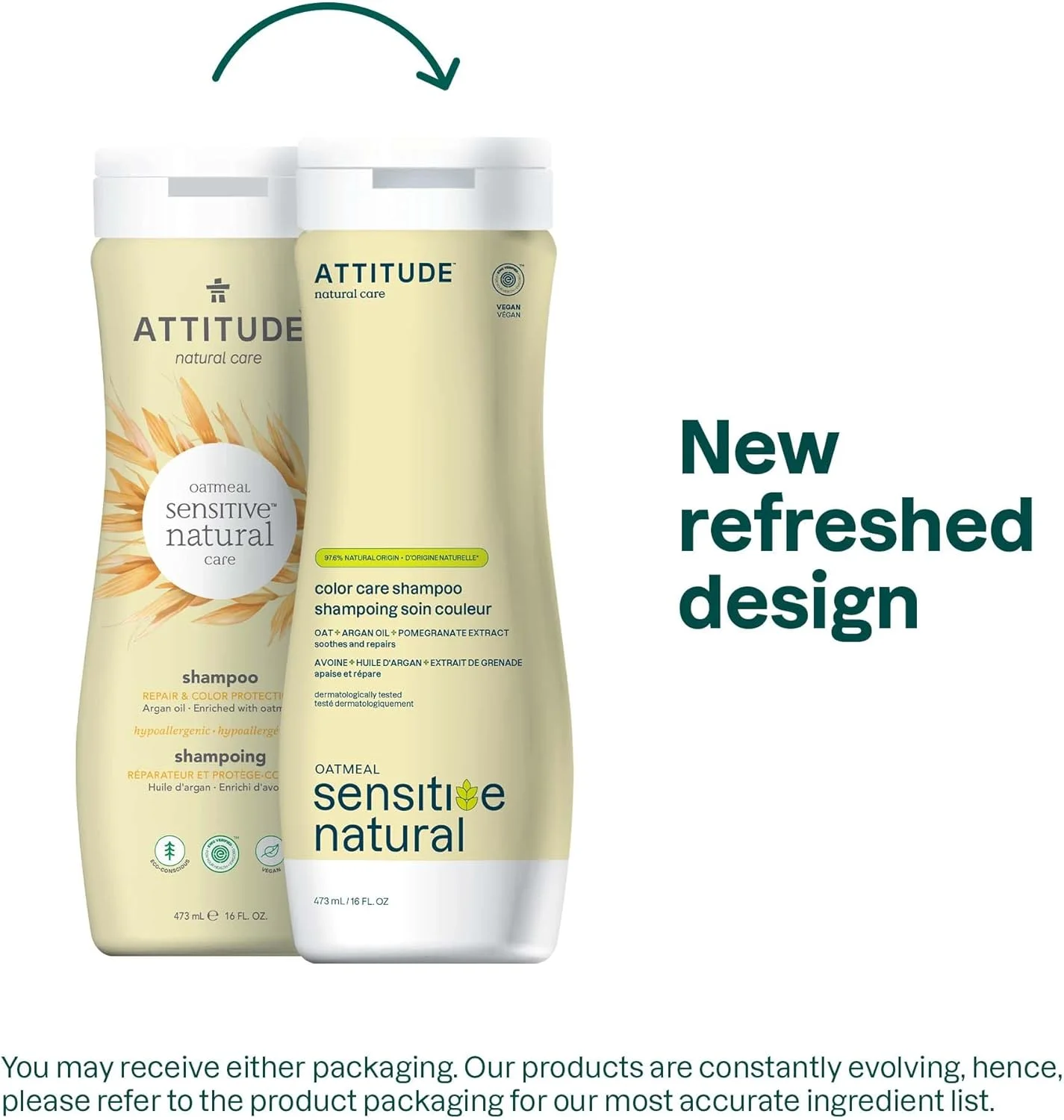 شامپو مراقبت از رنگ مو ATTITUDE برای پوست سر خشک و حساس، دارای تاییدیه EWG، حاوی جو دوسر تسکین دهنده، محافظت از رنگ مو، مواد تشکیل دهنده طبیعی، وگان و گیاهی، مراقبت از رنگ مو، روغن آرگان، 473 میلی لیتر (بسته 6 عددی)