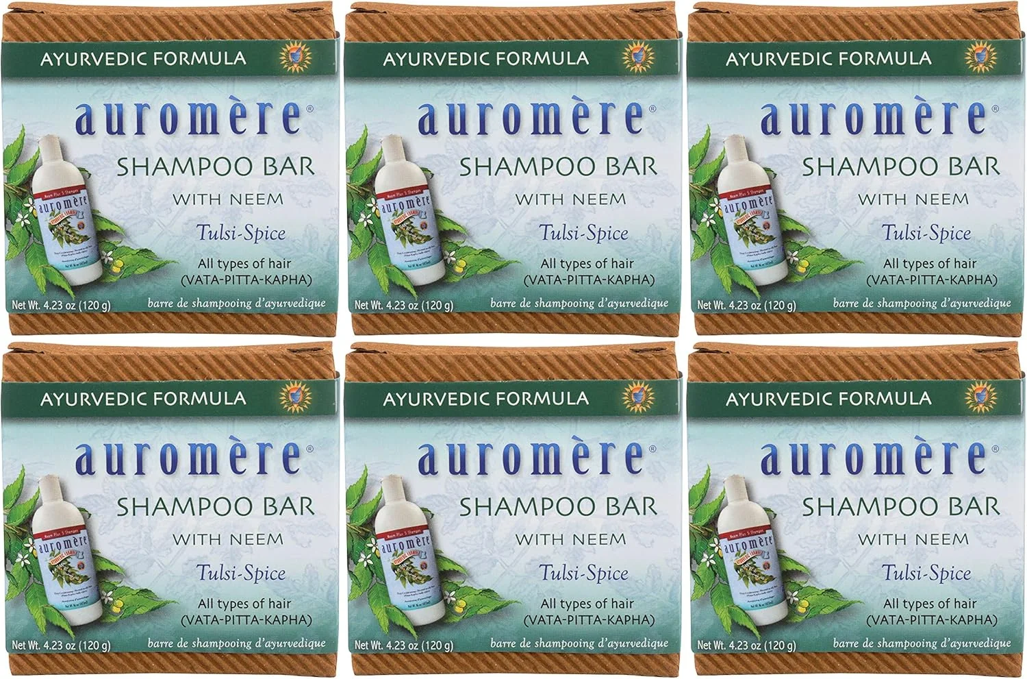 صابون شامپو آیورودیک Auromere - سازگار با محیط زیست، دست ساز، وگان، بدون تست حیوانی، طبیعی، غیر GMO، صابون و شامپو همه در یک (120 گرم)، بسته 6 عددی صابون شامپو آیورودیک Auromere - سازگار با محیط زیست، دست ساز، وگان، بدون تست حیوانی، طبیعی، غیر GMO، صابون و شامپو همه در یک (120 گرم)، بسته 6 عددی