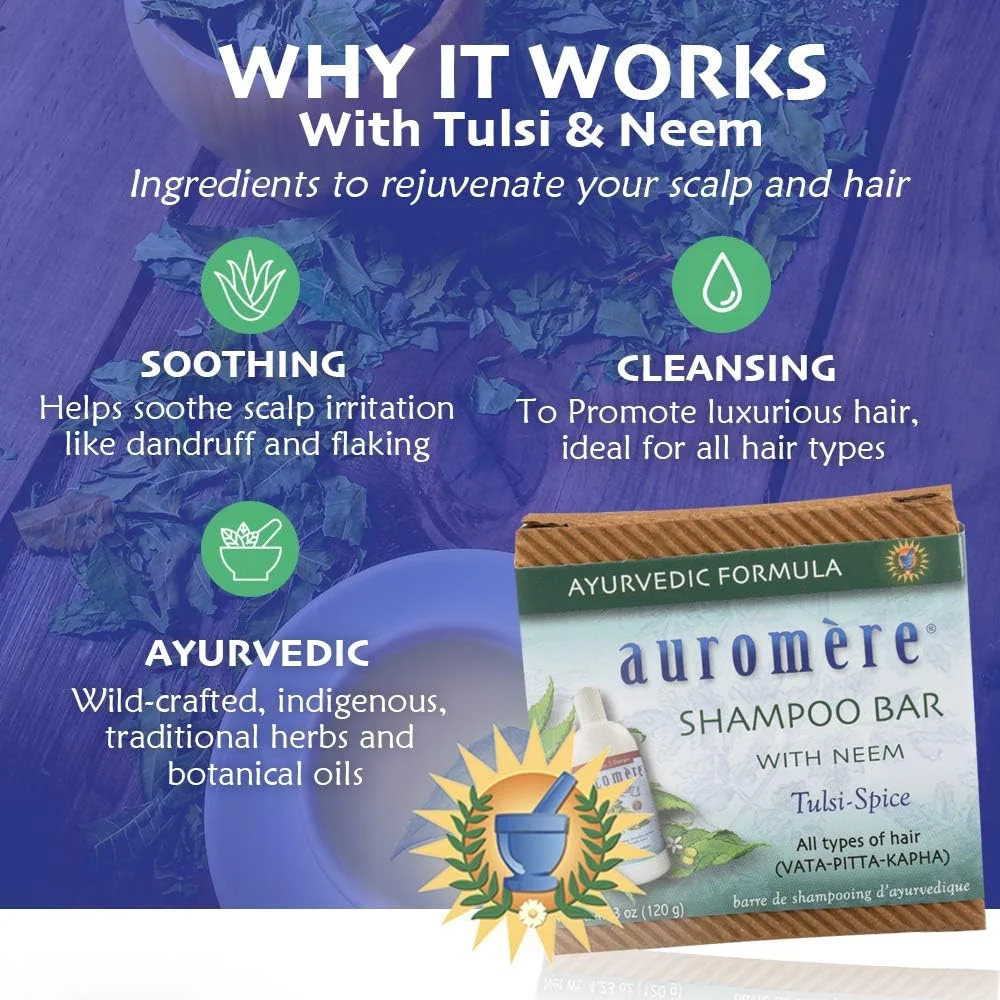 صابون شامپو آیورودیک Auromere - سازگار با محیط زیست، دست ساز، وگان، بدون تست حیوانی، طبیعی، غیر GMO، صابون و شامپو همه در یک (120 گرم)، بسته 6 عددی