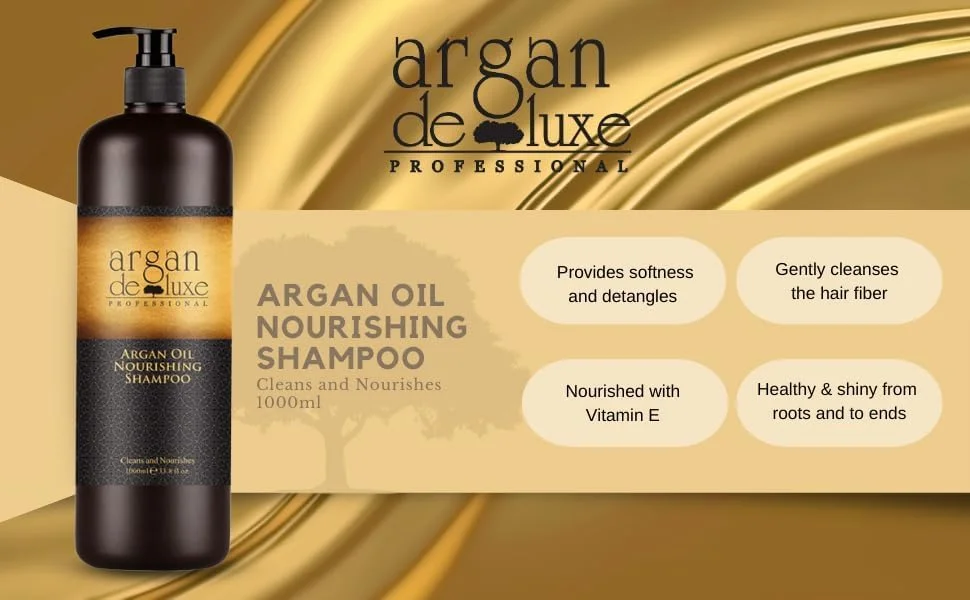 شامپو مغذی آرگان دلوکس، نرم کننده مو، باز کننده گره مو، حاوی ویتامین E، امگا 9، پشتیبانی از آبرسانی و پاک کننده ملایم (1000 میلی لیتر، 33.8 fl.oz) شامپو مغذی آرگان دلوکس، نرم کننده مو، باز کننده گره مو، حاوی ویتامین E، امگا 9، پشتیبانی از آبرسانی و پاک کننده ملایم (1000 میلی لیتر، 33.8 fl.oz)