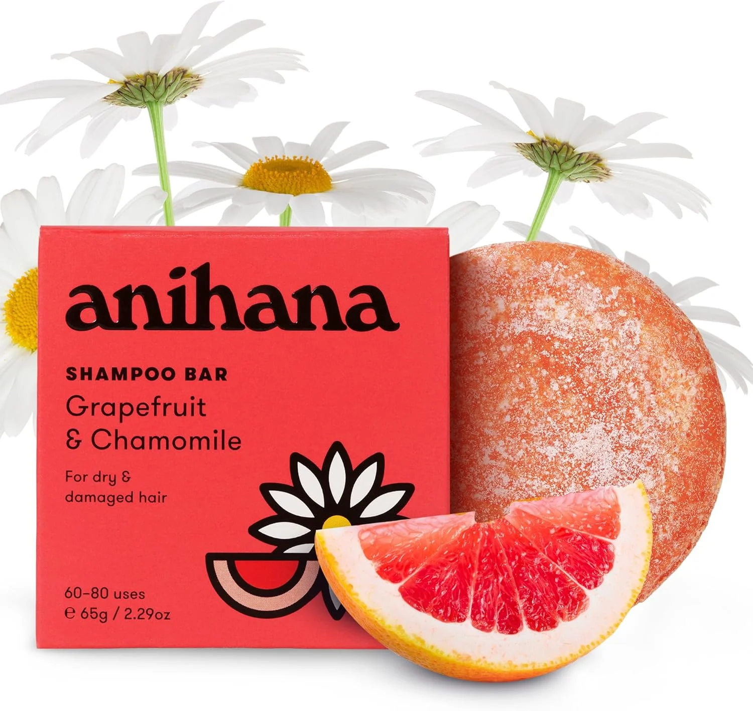 ANIHANA Shampoo Bar for Dry Damaged Safe For Color Treated Hair Moisturizing Hydrating Healthy Looking Hair Paraben Free Grapefruit and Chamomile 2.29 oz
