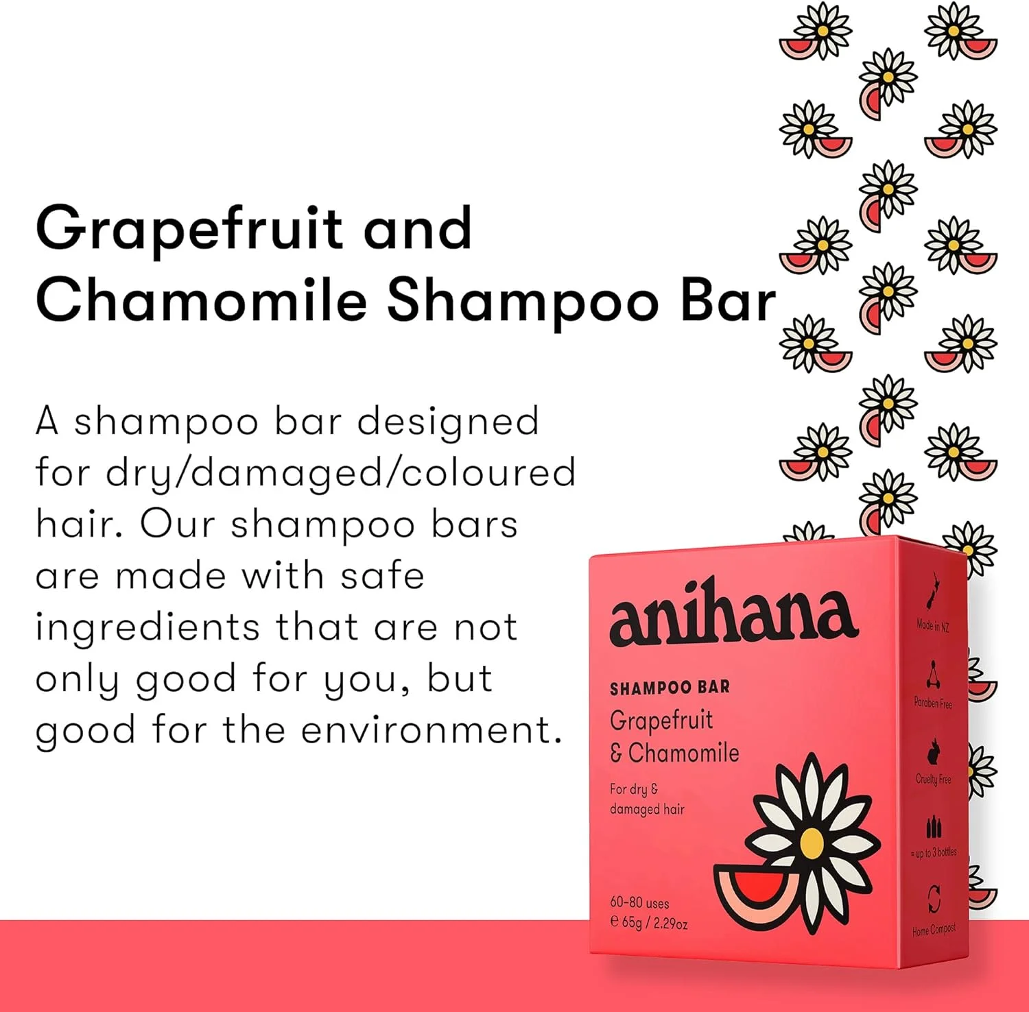 ANIHANA Shampoo Bar for Dry Damaged Safe For Color Treated Hair Moisturizing Hydrating Healthy Looking Hair Paraben Free Grapefruit and Chamomile 2.29 oz