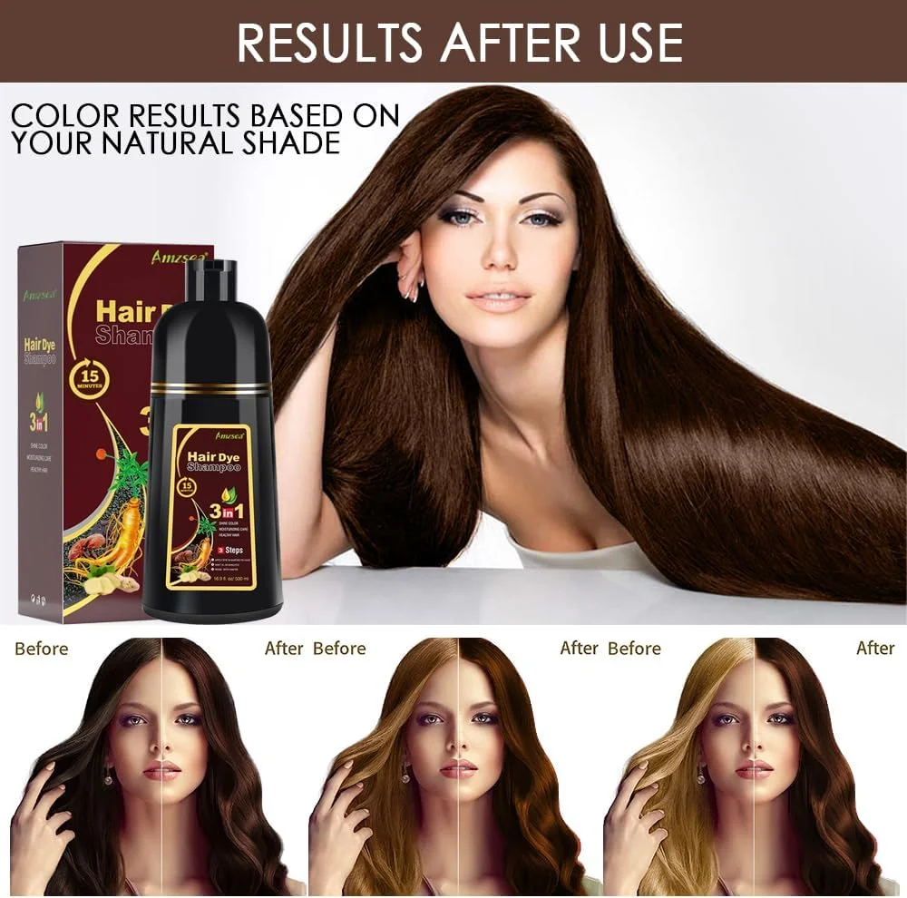 AMZSEA Instant Black Hair Shampoo Hair Colour Shampoo for Grey Hair, 3-in-1 for Men and Women, Long-Lasting Black Shampoo Colours (Coffee)