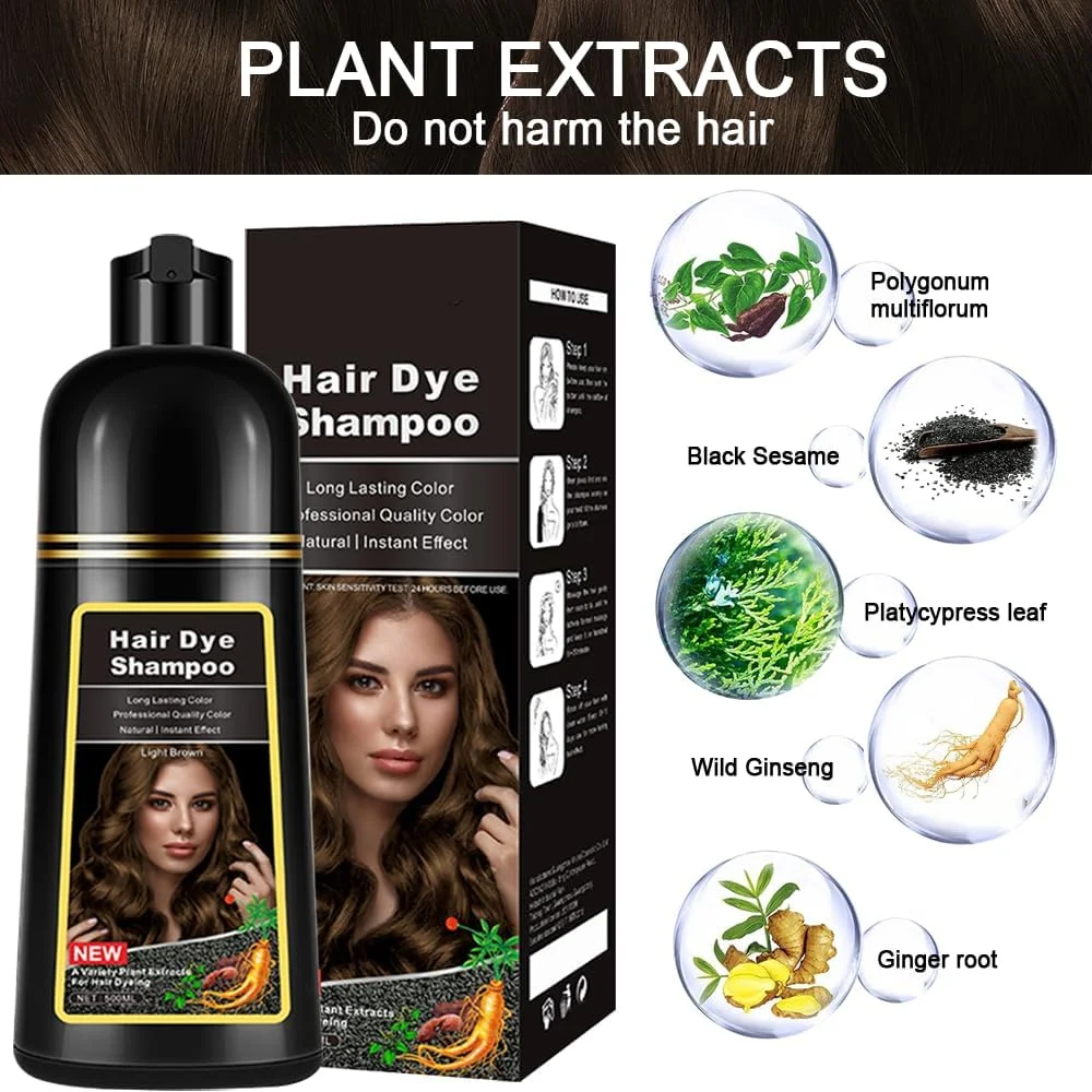 AMZSEA Natural Chestnut Brown Hair Dye Shampoo 500 ml, 3-in-1 Hair Dye Shampoo, Brown Hair Care & Dyeing for Men Women Colours in 10-15 Minutes (Light Brown) AMZSEA Natural Chestnut Brown Hair Dye Shampoo 500 ml, 3-in-1 Hair Dye Shampoo, Brown Hair Care & Dyeing for Men Women Colours in 10-15 Minutes (Light Brown)