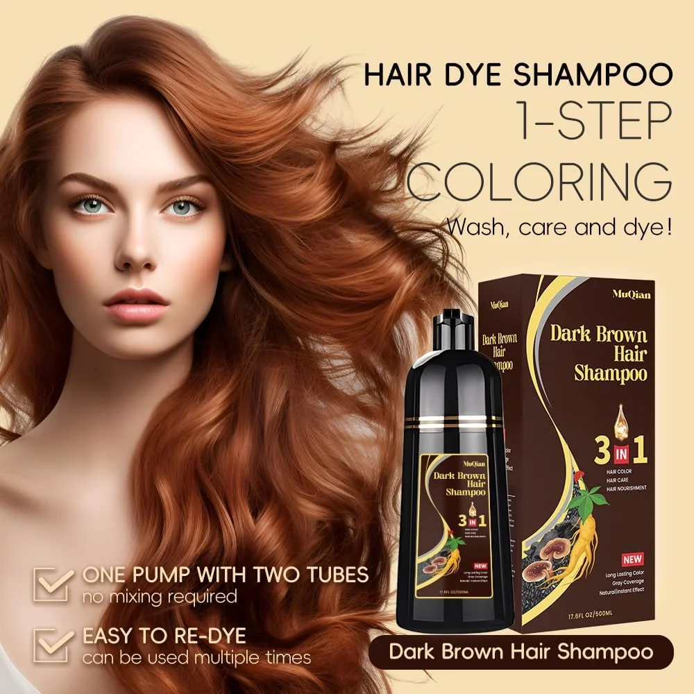 Dark Brown Hair Dye Shampoo 3 in 1 Herbal for Women Men, Color Coverage Shampoo for Women and Men - 500ml (Dark Brown)… Dark Brown Hair Dye Shampoo 3 in 1 Herbal for Women Men, Color Coverage Shampoo for Women and Men - 500ml (Dark Brown)…
