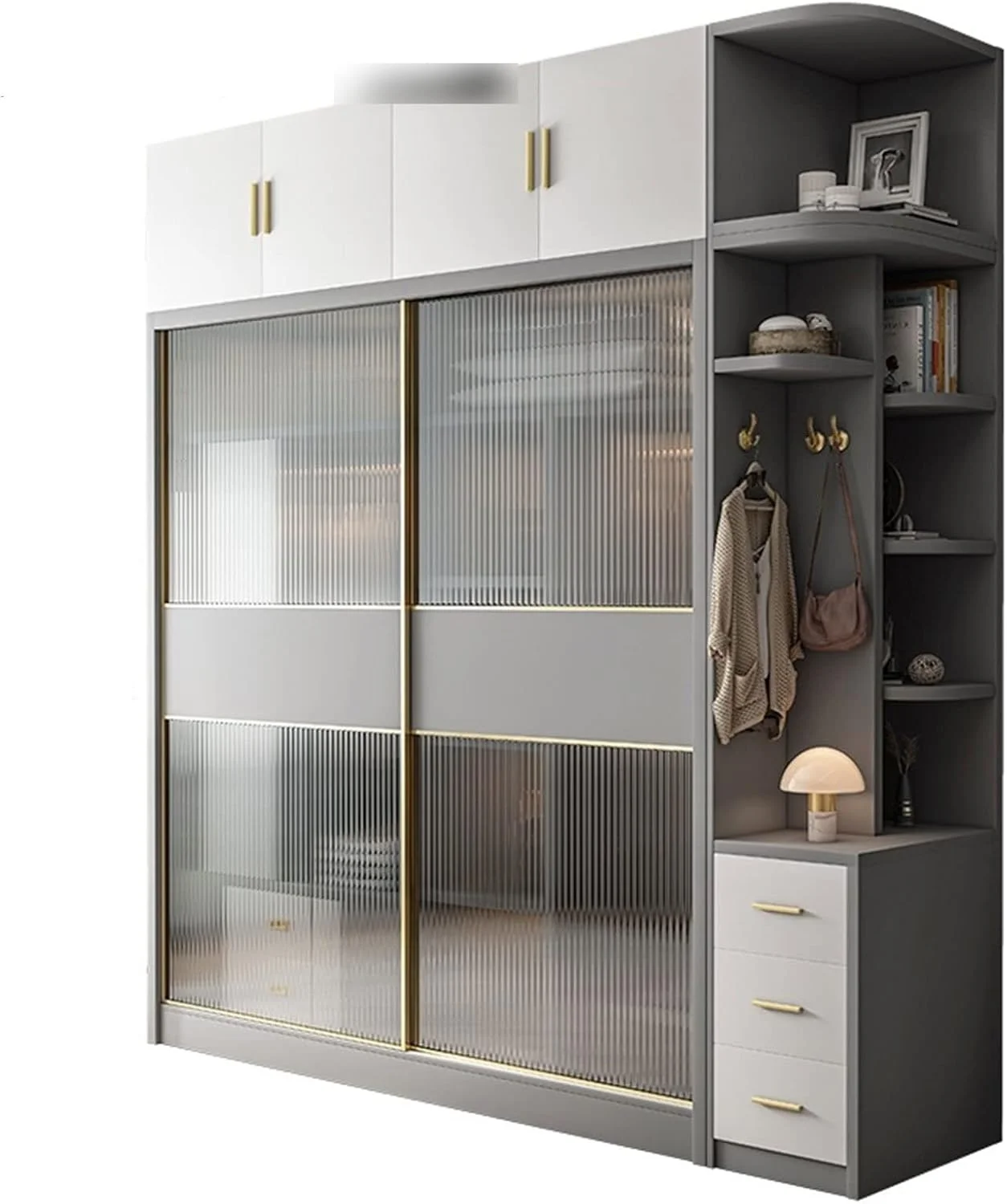 ZKSKOX Armoire wardrobe closet Wardrobe Storage Large Capacity Wardrobe Double Hanging Assembly Cabinet Reinforcement Sliding Wooden Closet Furniture