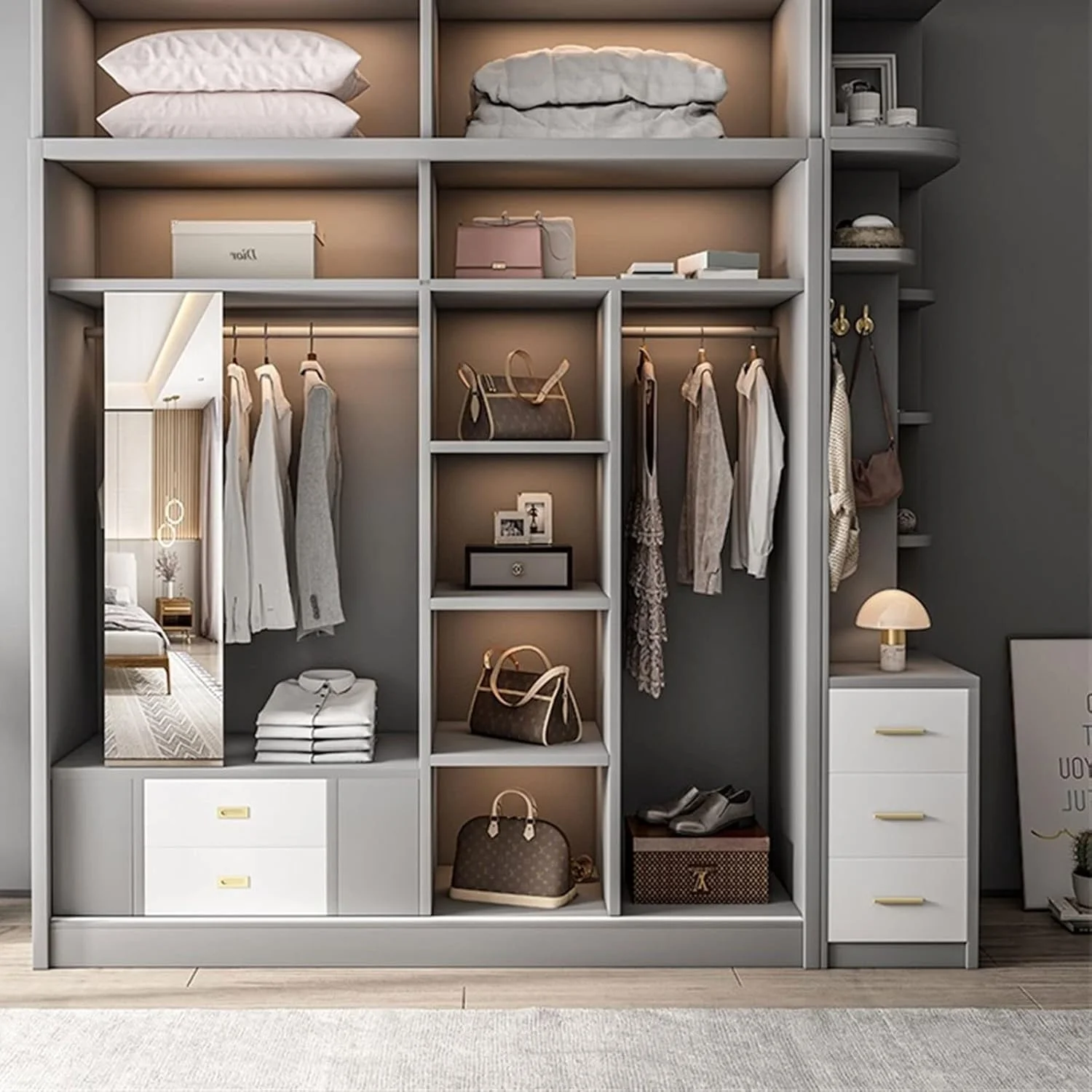 ZKSKOX Armoire wardrobe closet Wardrobe Storage Large Capacity Wardrobe Double Hanging Assembly Cabinet Reinforcement Sliding Wooden Closet Furniture ZKSKOX Armoire wardrobe closet Wardrobe Storage Large Capacity Wardrobe Double Hanging Assembly Cabinet Reinforcement Sliding Wooden Closet Furniture