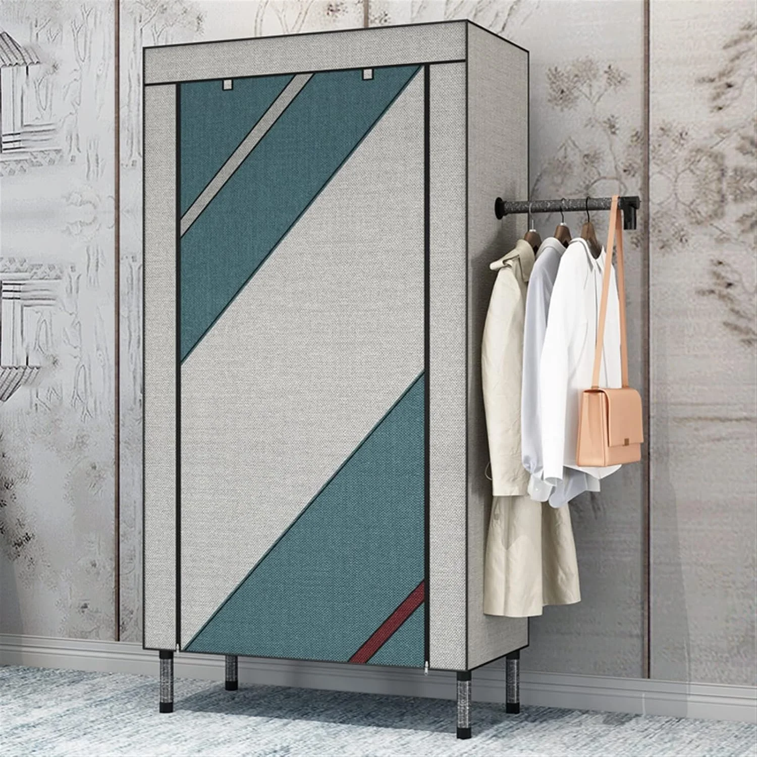 ZKSKOX Armoire wardrobe closet Simple Fabric Wardrobe Thickened Steel Pipe Reinforced Thickened Wardrobe Home Assembly Modern Assembly Wardrobe