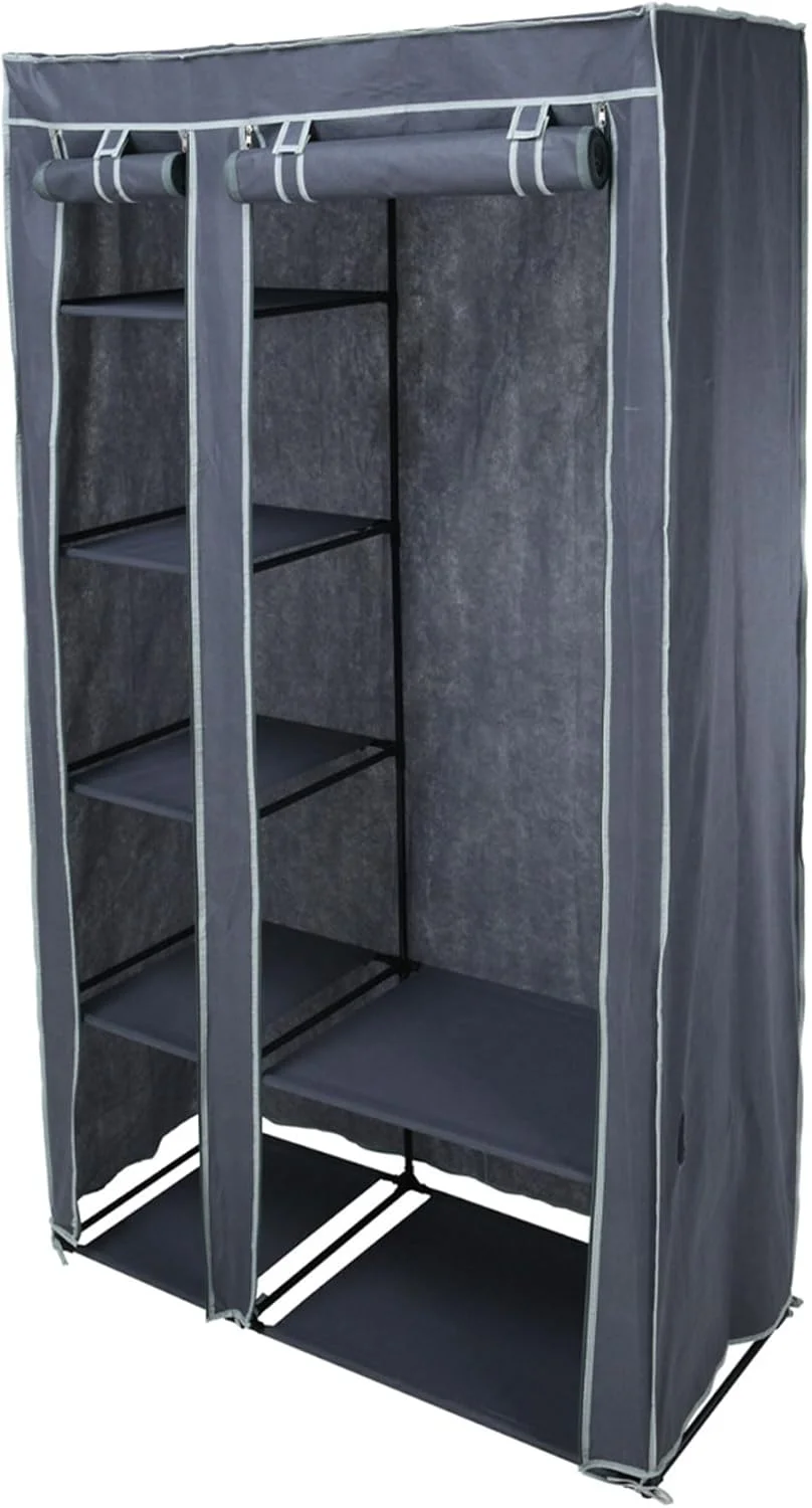 Well Home Wardrobe with Steel Bar and 5 Shelves 100 x 46 x 174 cm Well Home Wardrobe with Steel Bar and 5 Shelves 100 x 46 x 174 cm