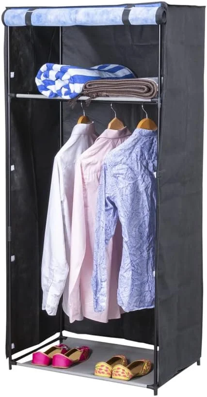 WT-EASYCARE Portable Wardrobe Closet with 2 Shelves and Hanging Space | Zippered Front Door Wardrobe - Burj Khalifa