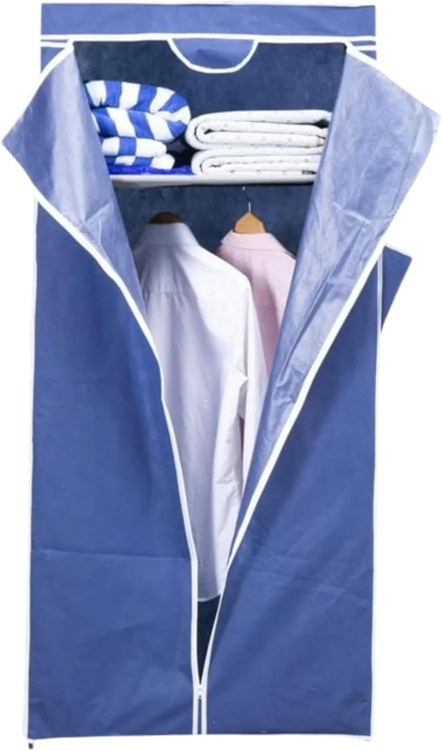 WT-EASYCARE Blue Garment Closet - Foldable Soft Fabric Wardrobe with Zipper, Easy Front View, Dust & Moisture Protection, Spacious Storage for Clothes & Accessories, Ideal for Living Room & Bedroom WT-EASYCARE Blue Garment Closet - Foldable Soft Fabric Wardrobe with Zipper, Easy Front View, Dust & Moisture Protection, Spacious Storage for Clothes & Accessories, Ideal for Living Room & Bedroom