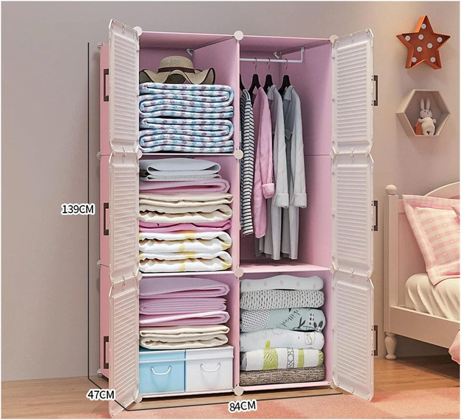 ZKSKOX Armoire wardrobe closet Plastic Wardrobe Simple Bedroom Closet Organizer Simple Folding Wardrobe Wardrobe Cabinet Storage Home Furniture