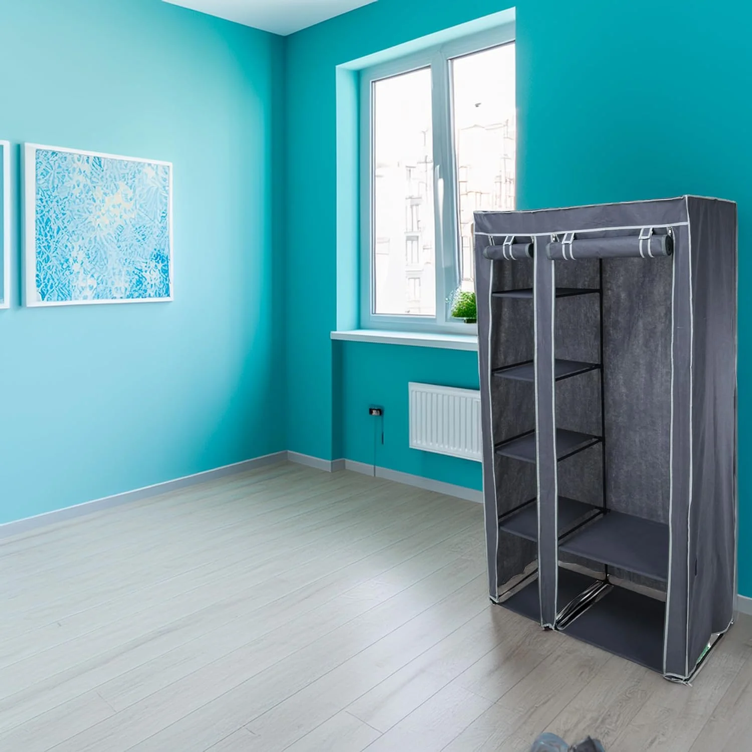 Well Home Wardrobe with Steel Bar and 5 Shelves 100 x 46 x 174 cm