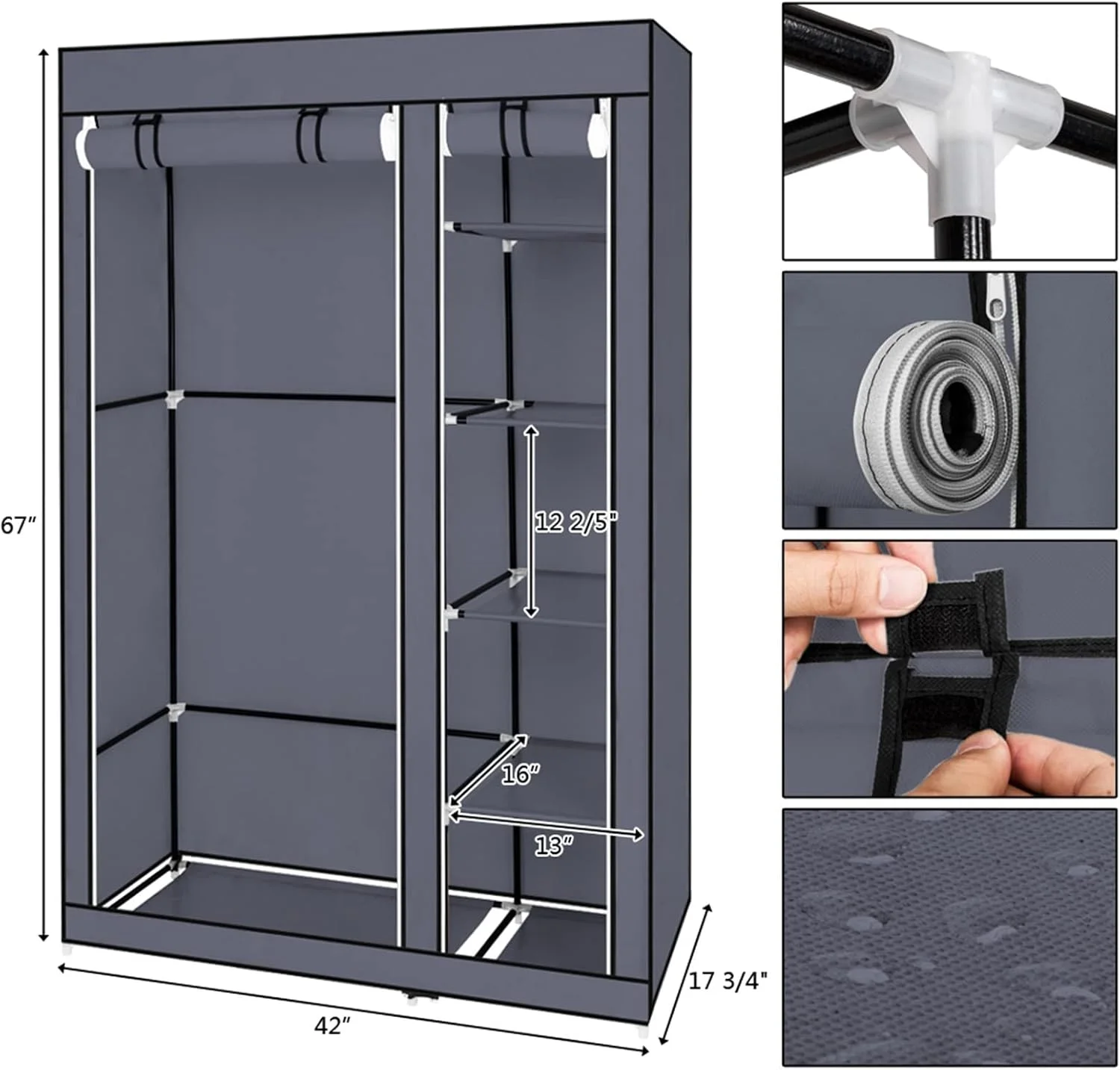 ZKSKOX Armoire wardrobe closet Portable Wardrobe Wardrobe With Non-woven Fabric And Hanging Rail For Quick And Easy Assembly ZKSKOX Armoire wardrobe closet Portable Wardrobe Wardrobe With Non-woven Fabric And Hanging Rail For Quick And Easy Assembly