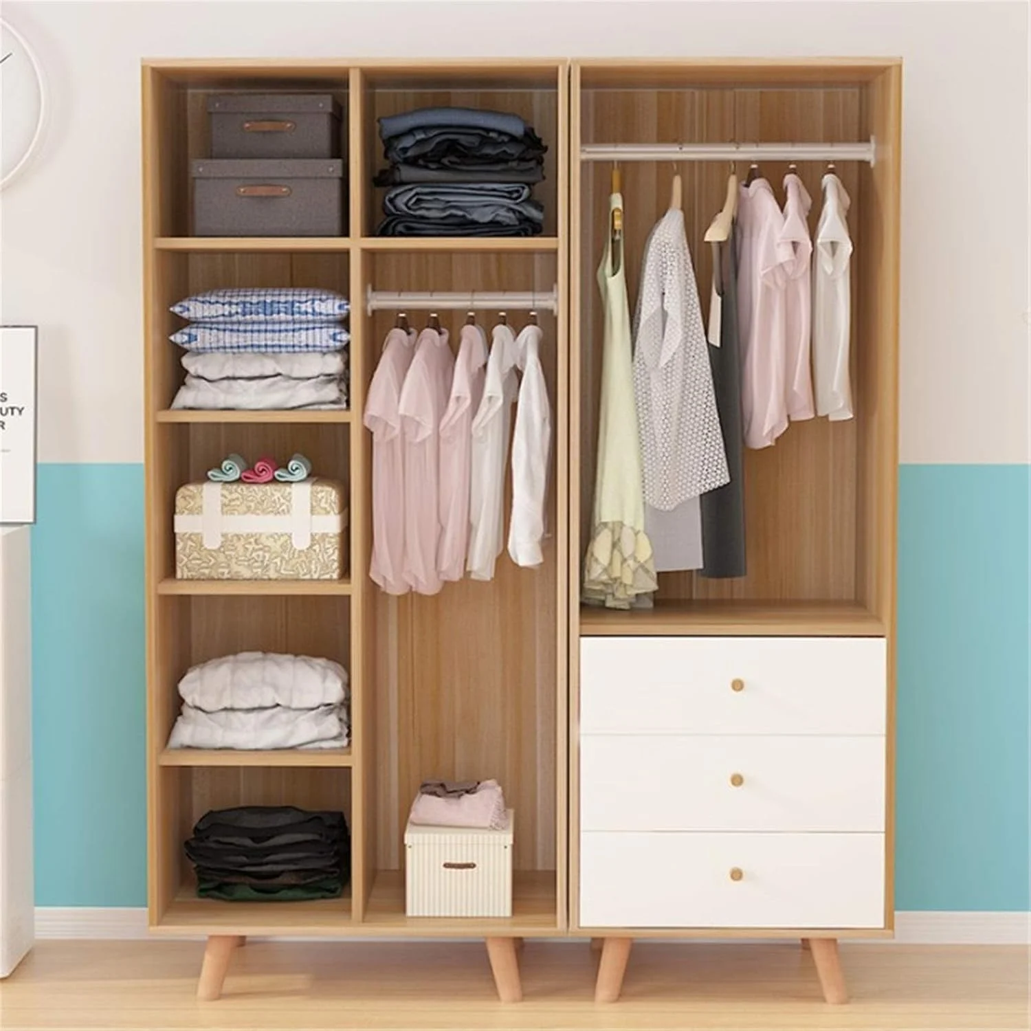 Bedroom Wardrobes Wardrobe Modern Minimalist Panel Assembly Children's Cabinet Rental Room Home Bedroom Simple Small Apartment Wardrobe for Entryway or Bedroom (Color : Natural, Size : 190x60cm)