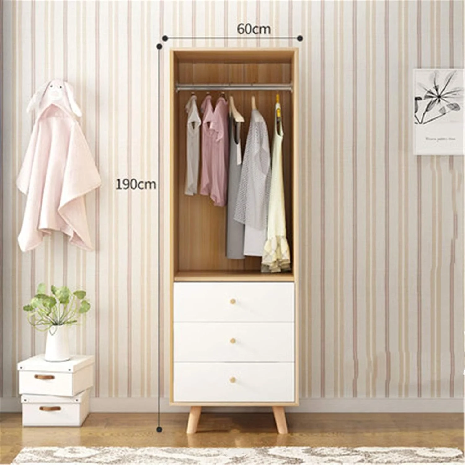 Bedroom Wardrobes Wardrobe Modern Minimalist Panel Assembly Children's Cabinet Rental Room Home Bedroom Simple Small Apartment Wardrobe for Entryway or Bedroom (Color : Natural, Size : 190x60cm)