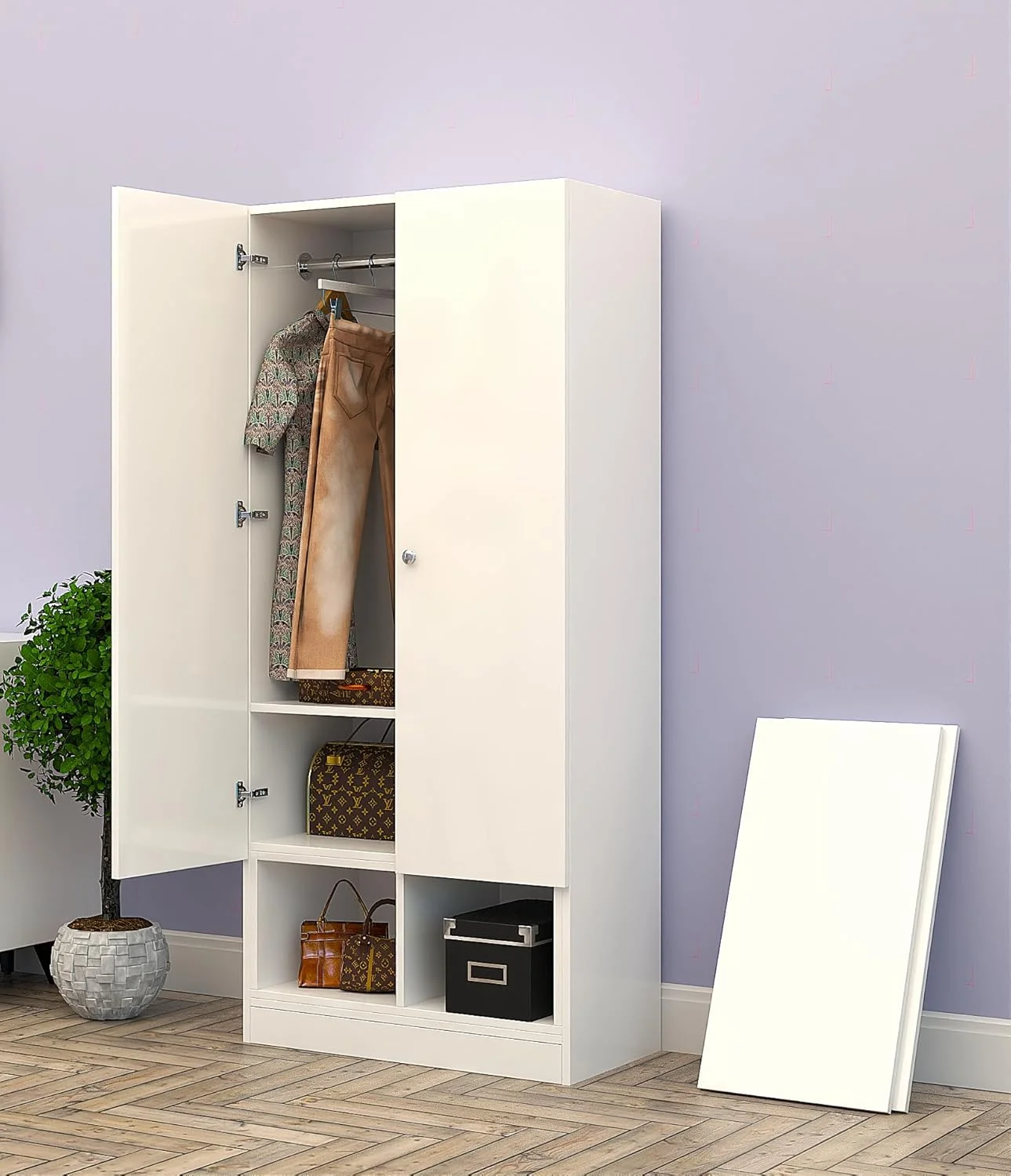 RIGID 2 Door Wooden Wardrobe | Storage Cabinet with 3 Shelves and 4 Compartment | Home, Office Cupboard 40 * 80 * 180 CM (White) RIGID 2 Door Wooden Wardrobe | Storage Cabinet with 3 Shelves and 4 Compartment | Home, Office Cupboard 40 * 80 * 180 CM (White)
