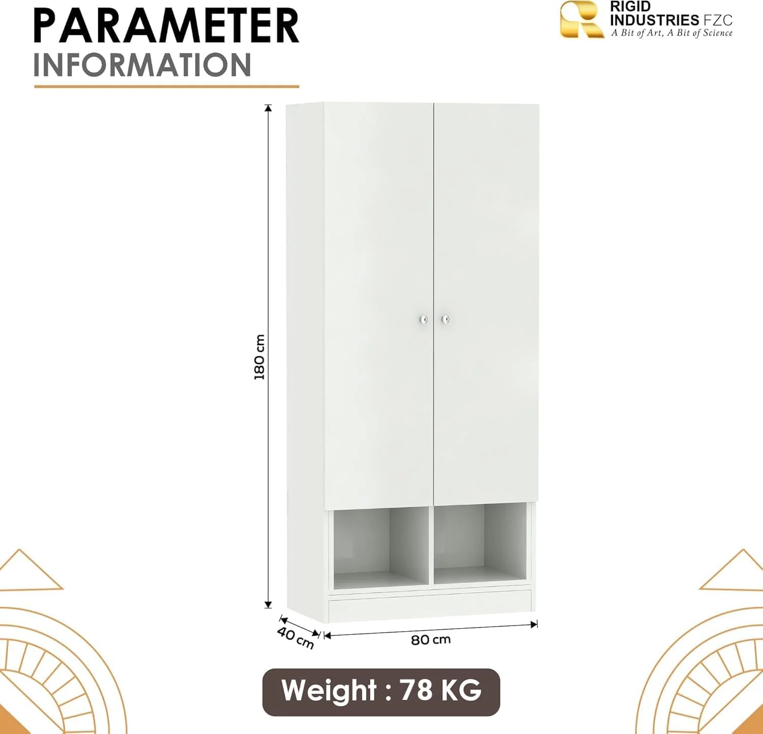 RIGID 2 Door Wooden Wardrobe | Storage Cabinet with 3 Shelves and 4 Compartment | Home, Office Cupboard 40 * 80 * 180 CM (White)