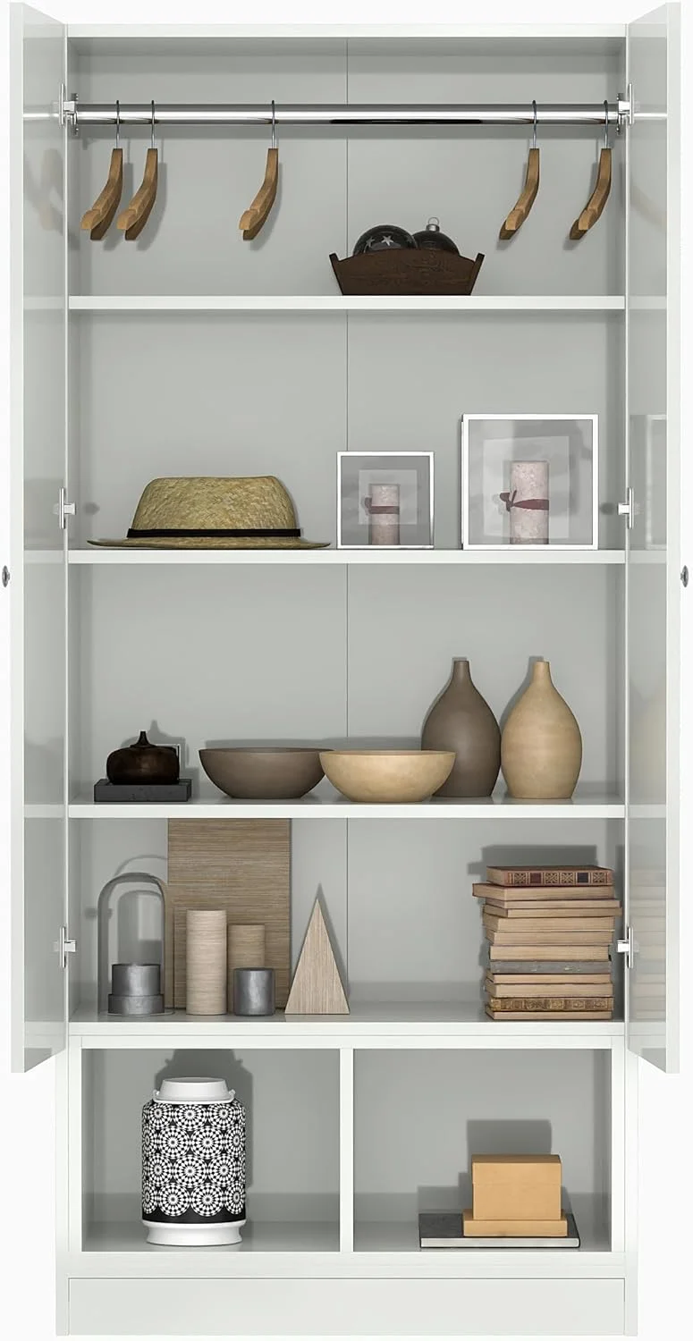 RIGID 2 Door Wooden Wardrobe | Storage Cabinet with 3 Shelves and 4 Compartment | Home, Office Cupboard 40 * 80 * 180 CM (White)